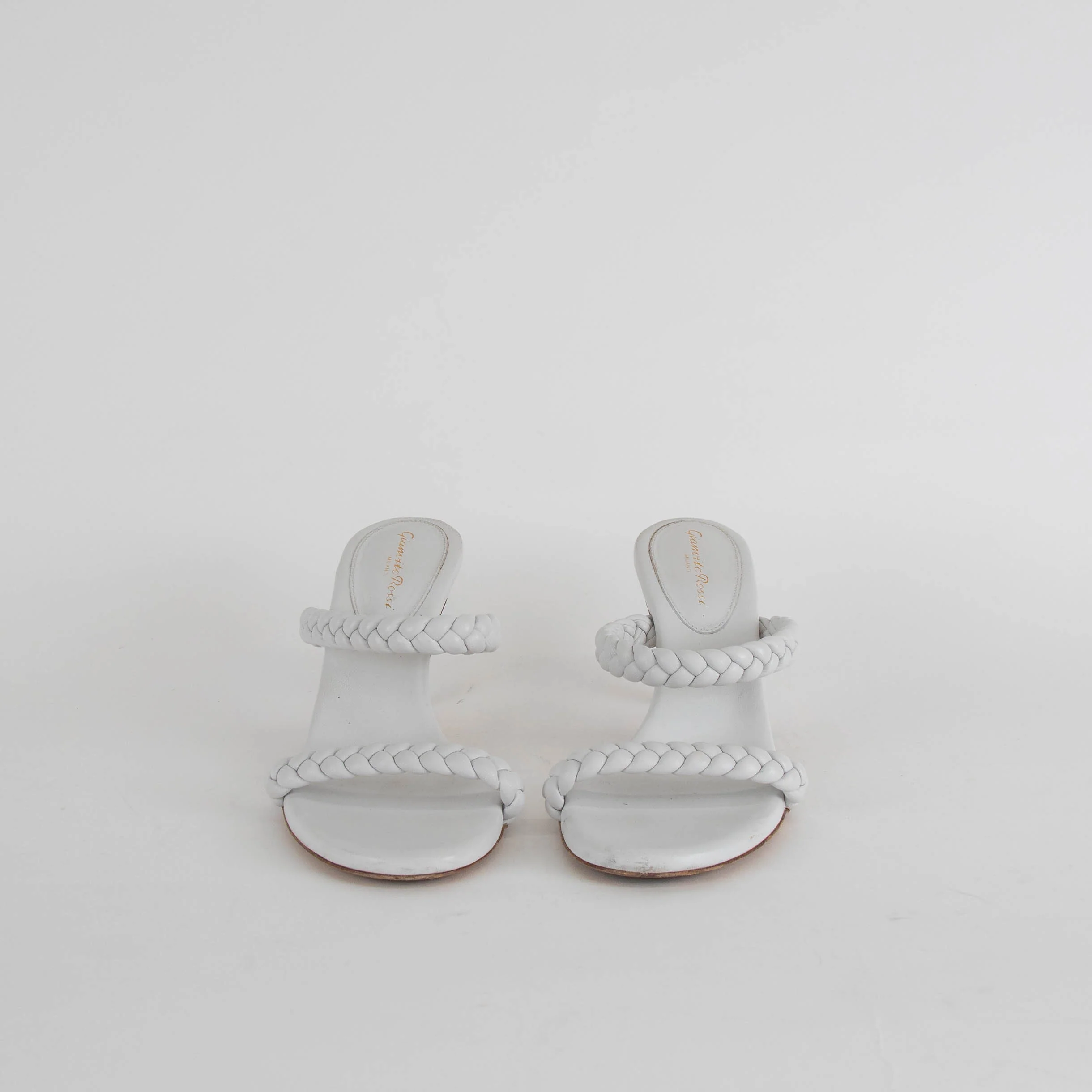 Gianvito Rossi White Leather Braided Strap Heels - Image 3