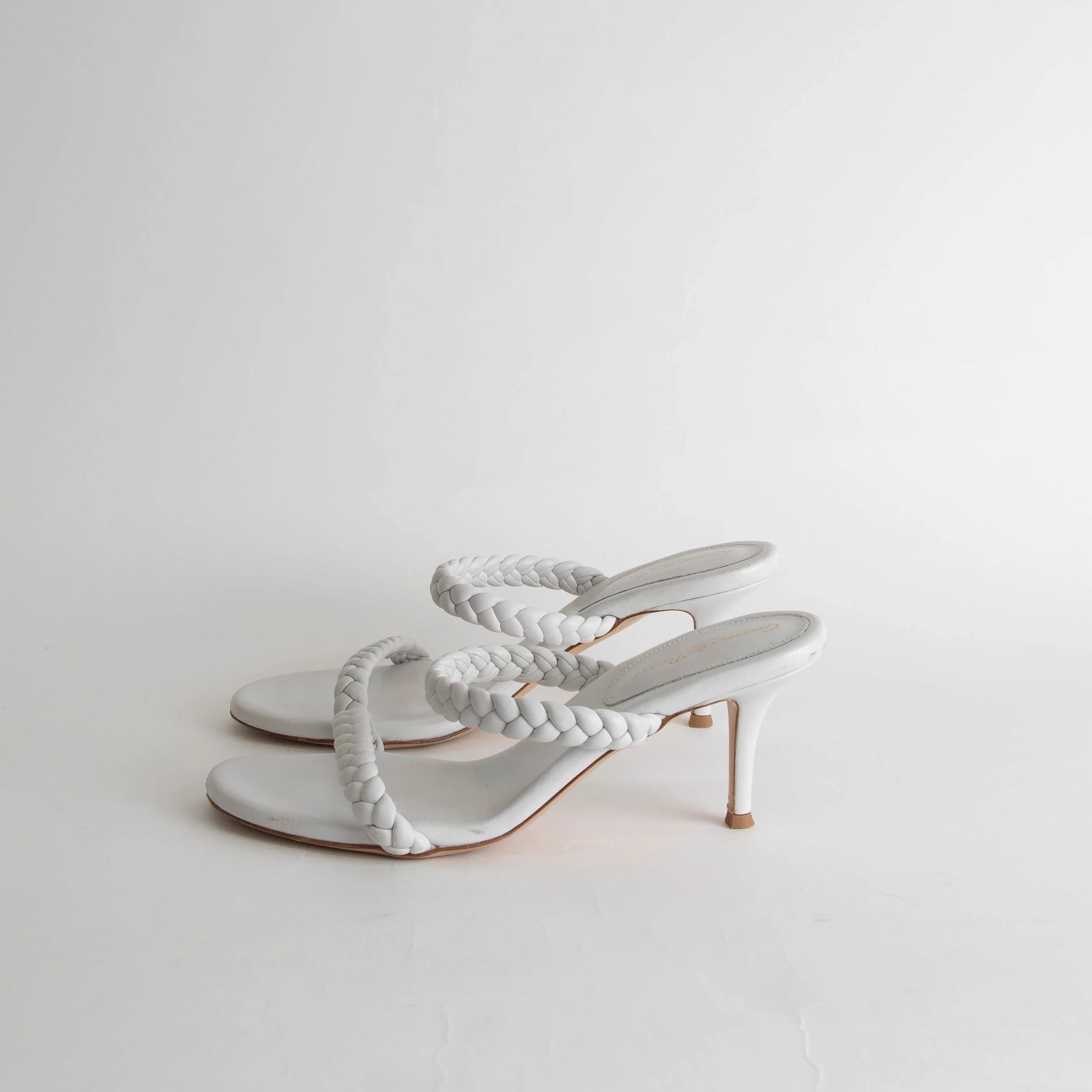 Gianvito Rossi White Leather Braided Strap Heels - Image 4