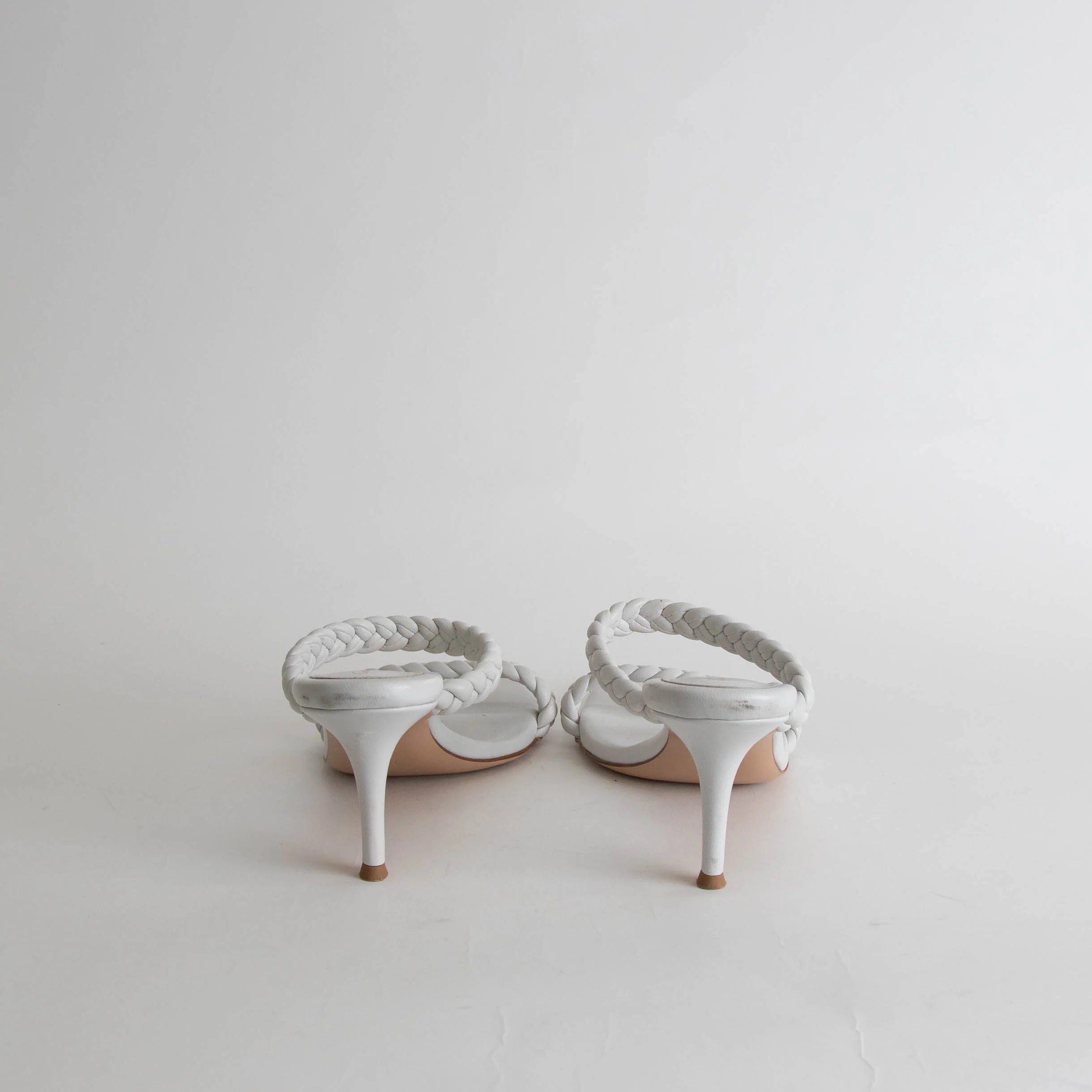 Gianvito Rossi White Leather Braided Strap Heels - Image 5