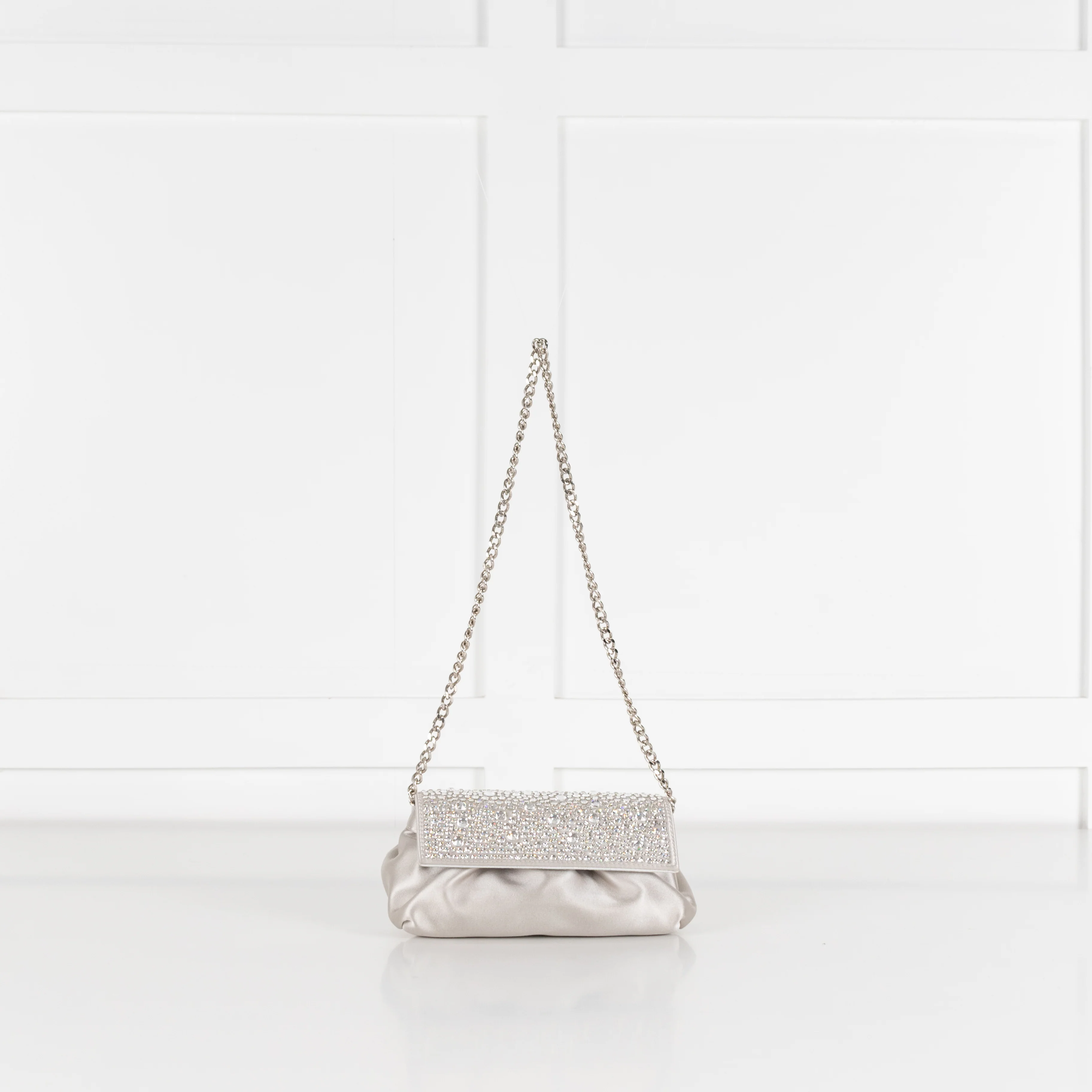 Gina Silver Satin Crystal Embellished Small Evening Bag