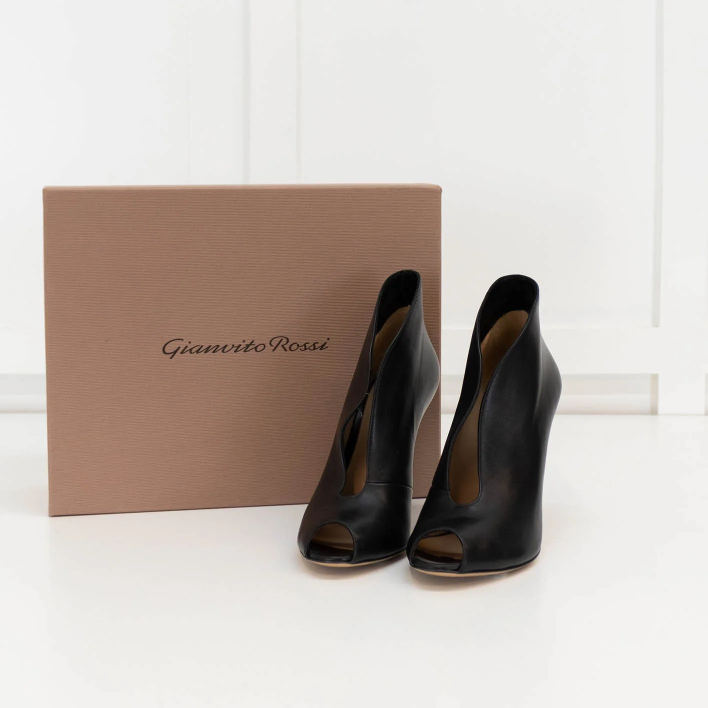Ginavito Rossi Black High Heel Shoe Boot With Peep Toe - Image 2
