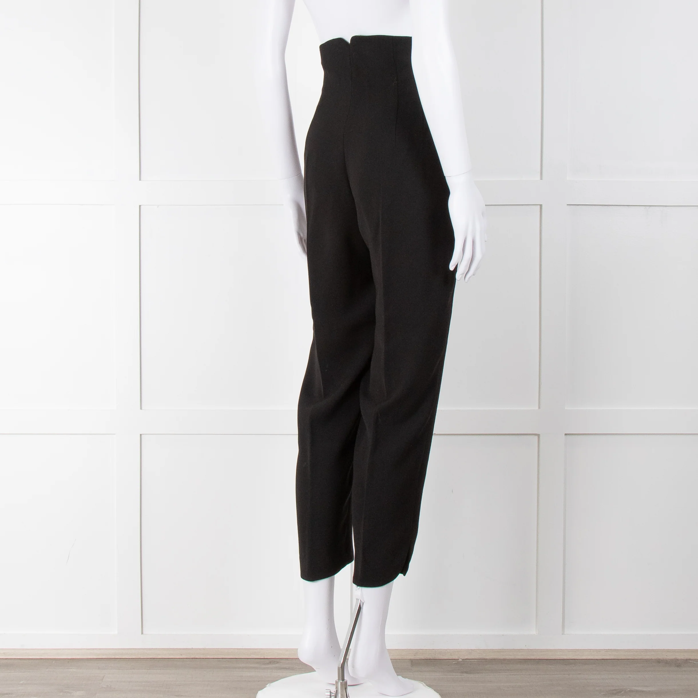 Giorgio Armani Black Front Pleated Tapered Trousers - Image 4