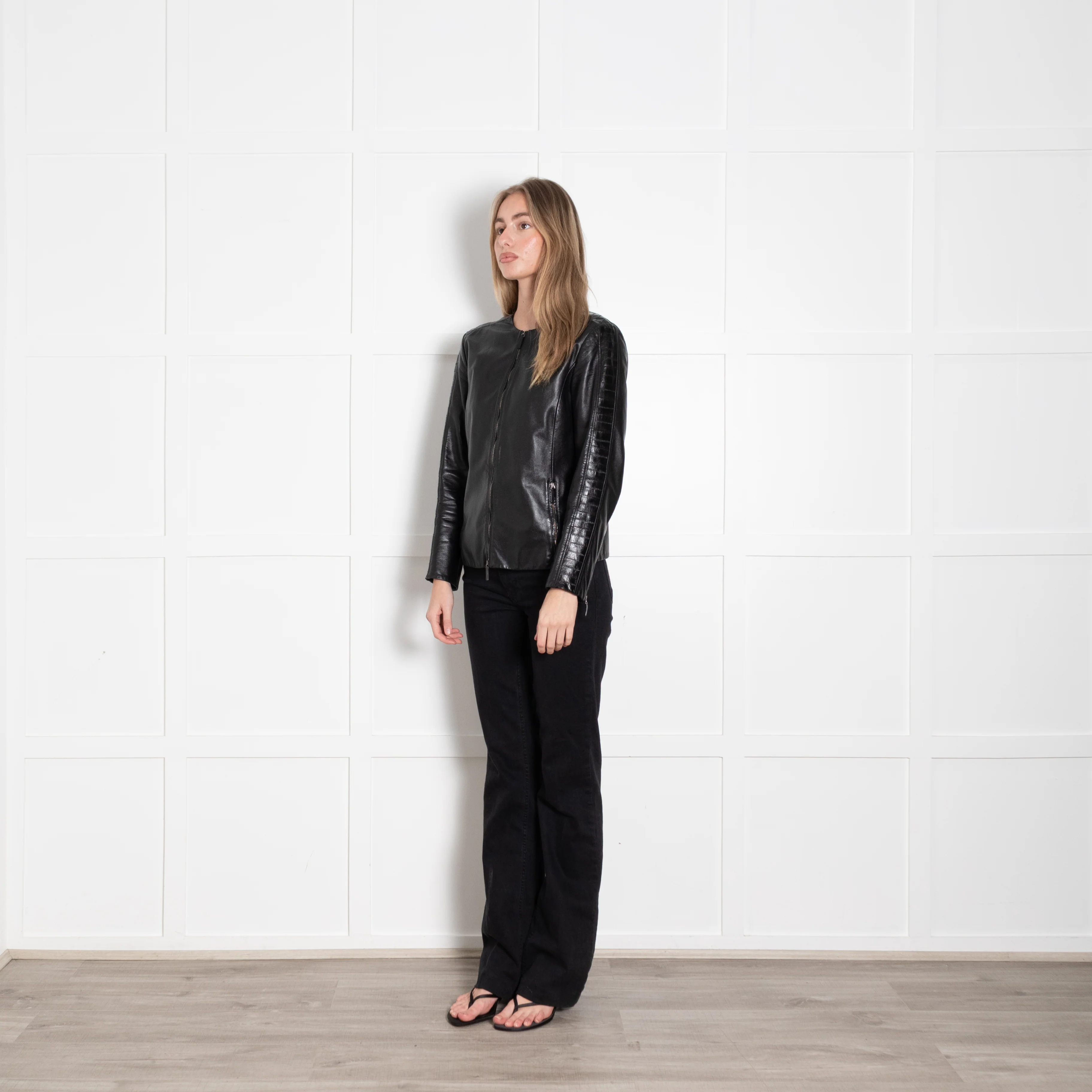 Giorgio Armani Black Lambskin Leather Zip Up Jacket - Image 3