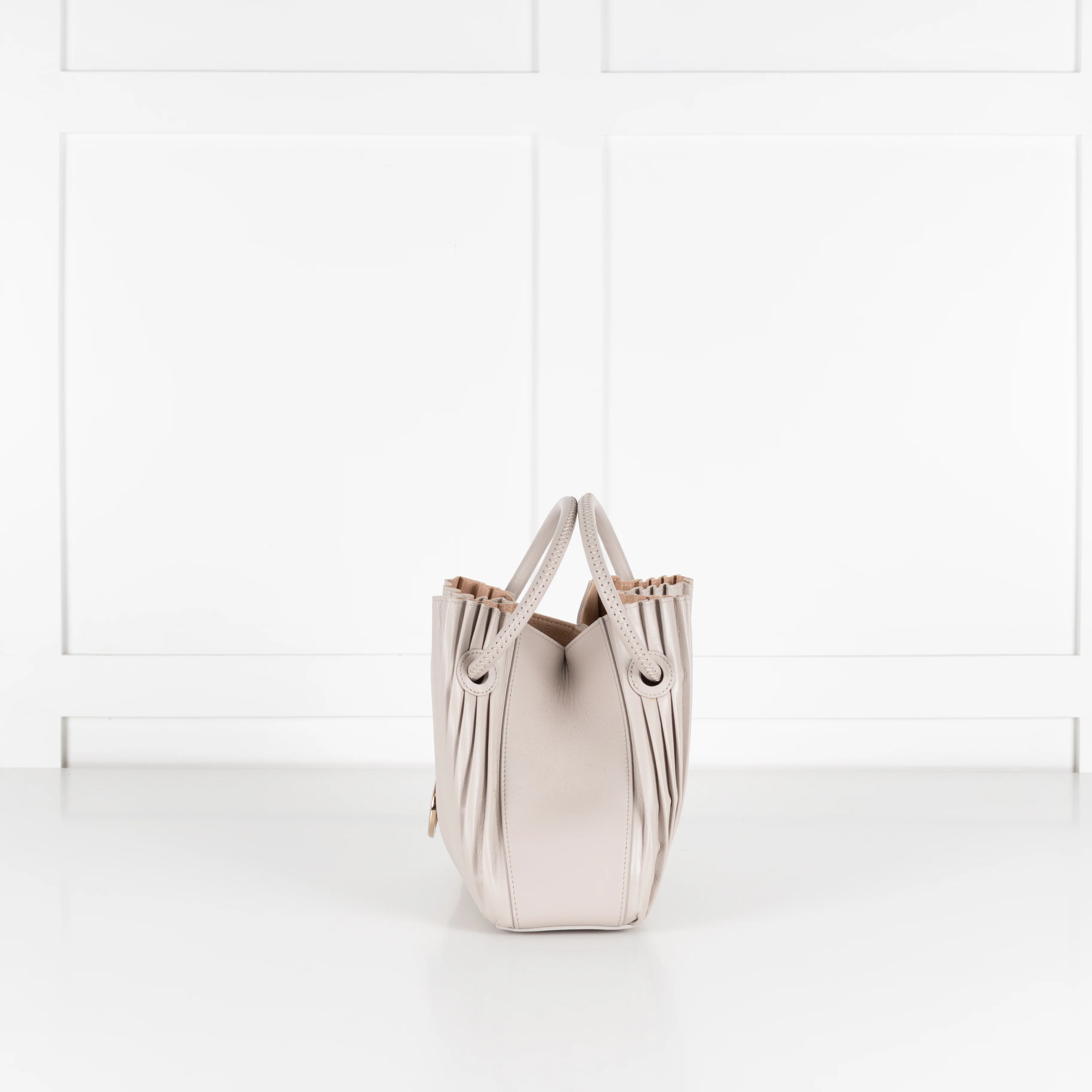 Giorgio Armani Light Grey Pleated Leather Bucket Bag - Image 5