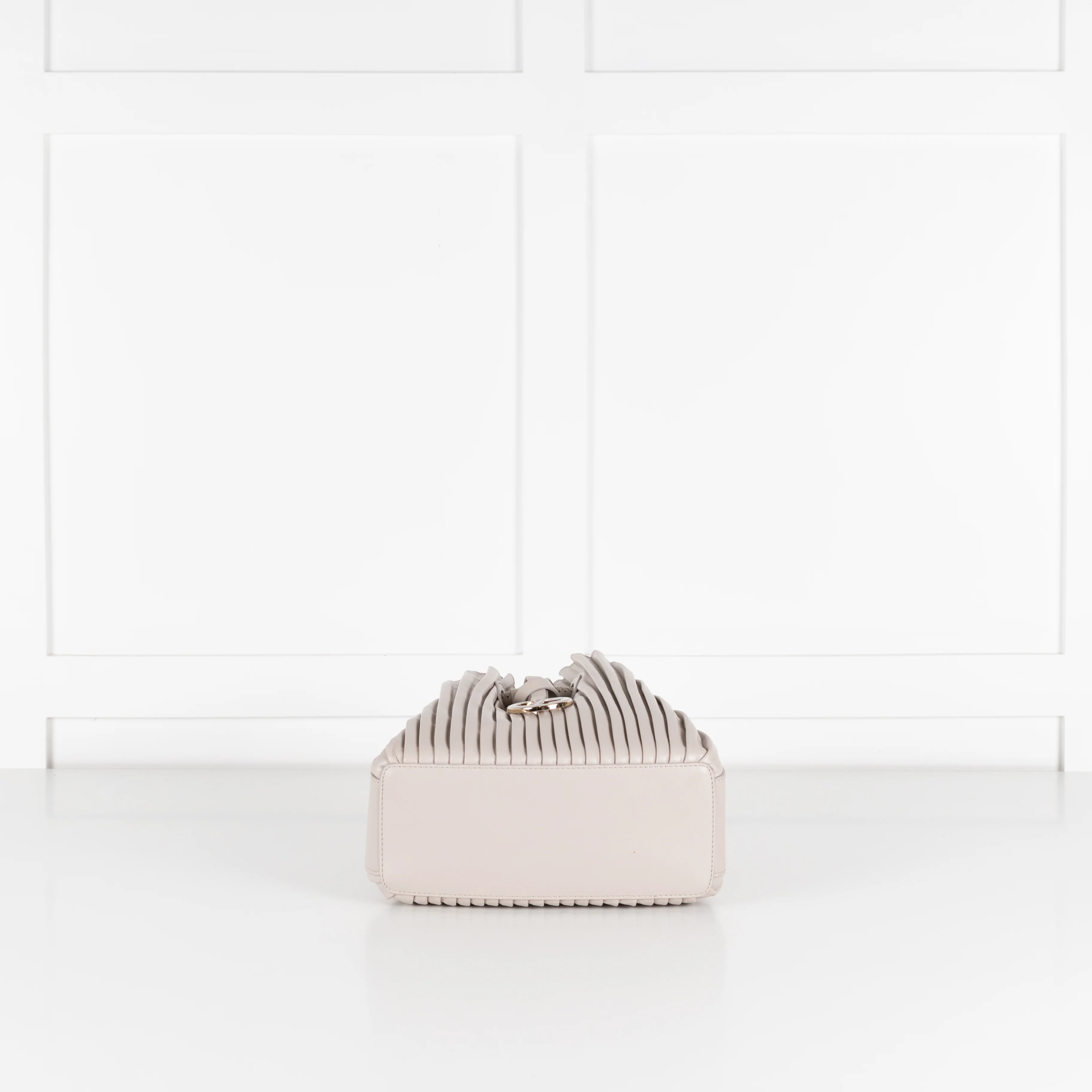 Giorgio Armani Light Grey Pleated Leather Bucket Bag - Image 9