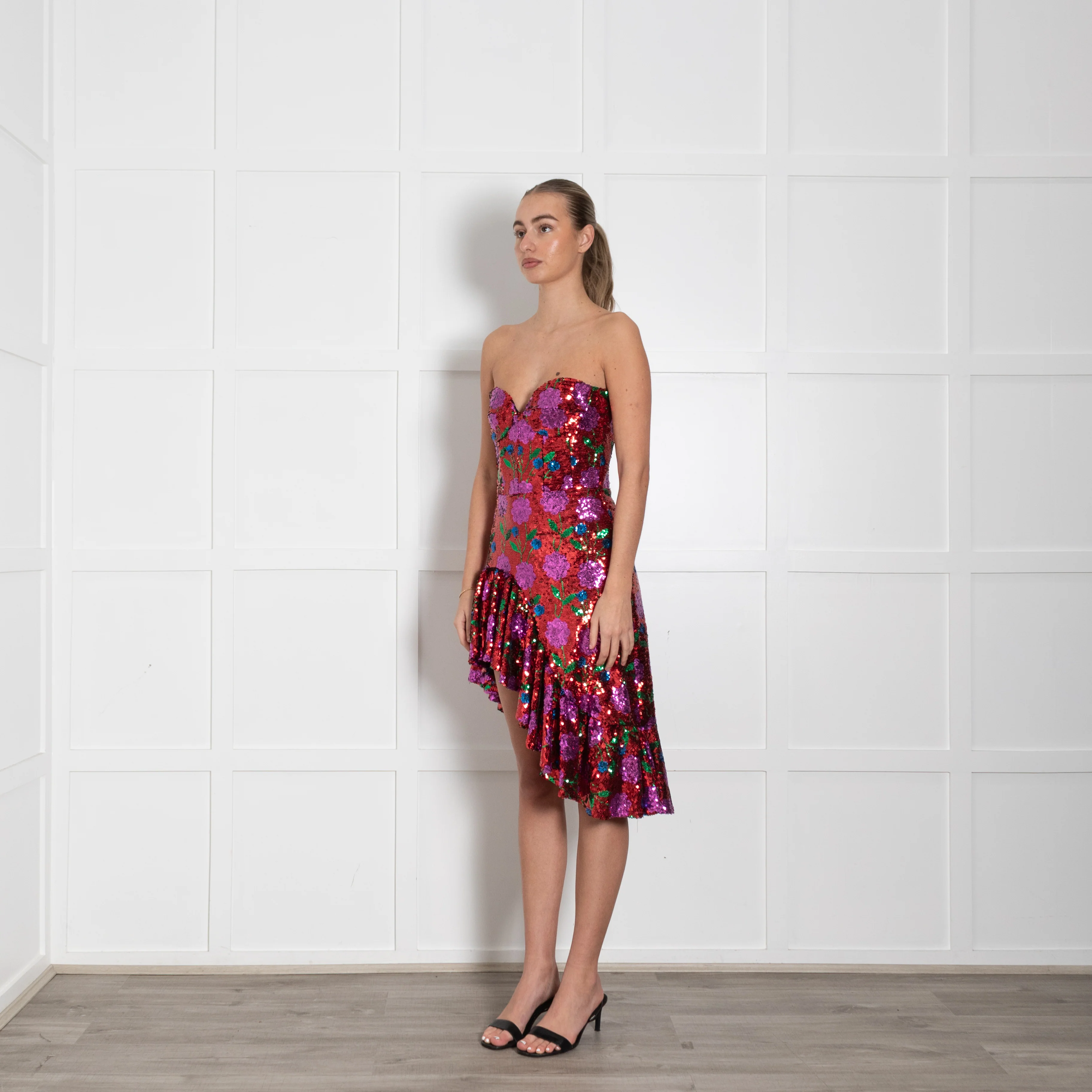 Giuseppe Di Morabito Red Multi Colour Floral Sequin Strapless Dress - Image 3