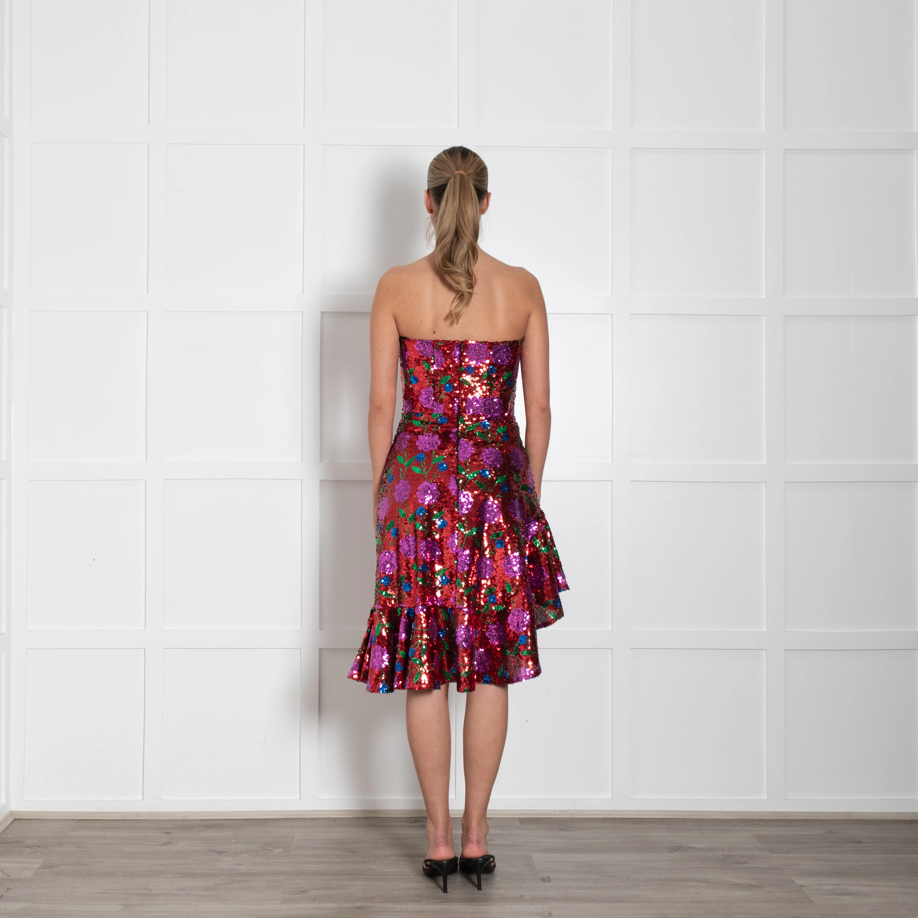 Giuseppe Di Morabito Red Multi Colour Floral Sequin Strapless Dress - Image 5