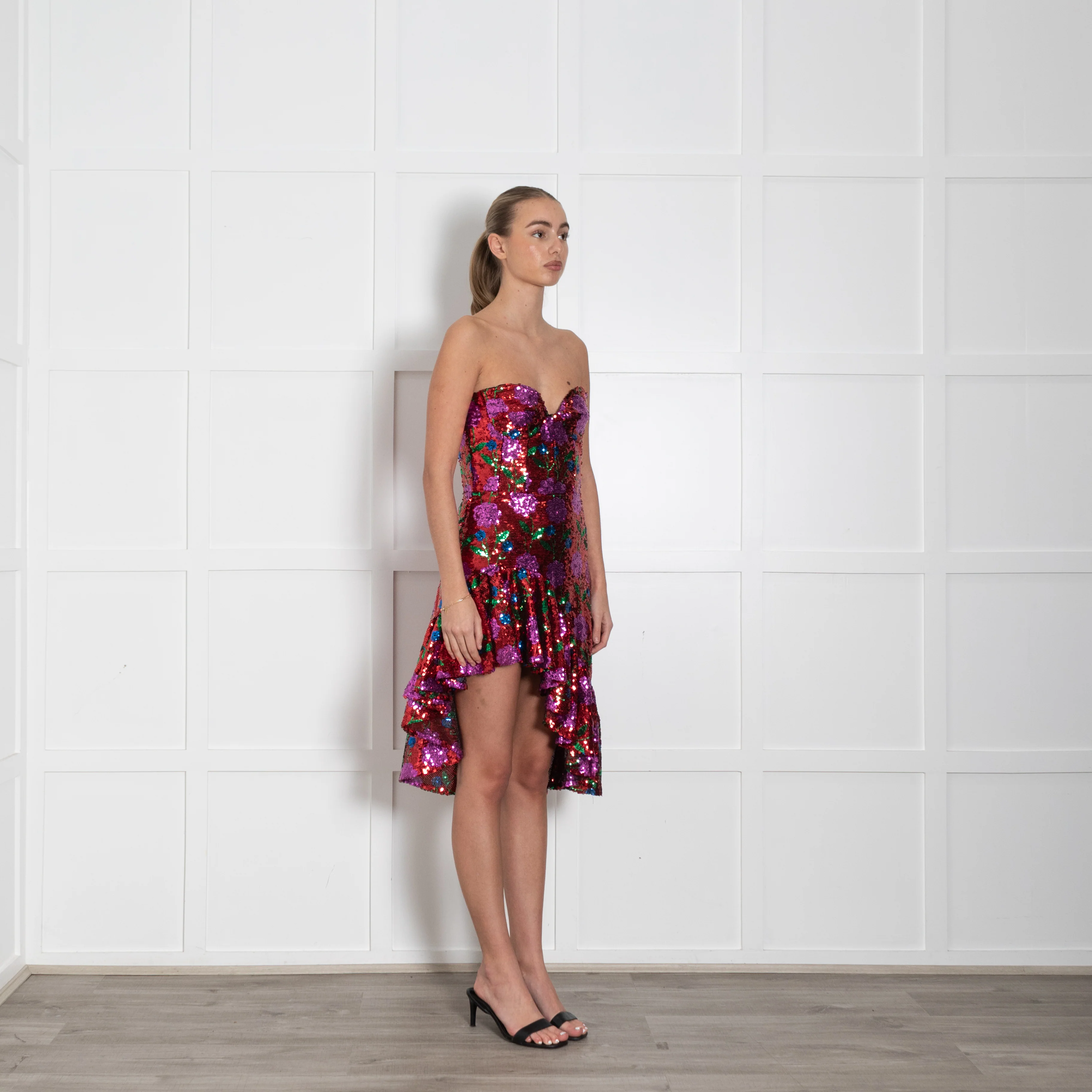 Giuseppe Di Morabito Red Multi Colour Floral Sequin Strapless Dress - Image 7