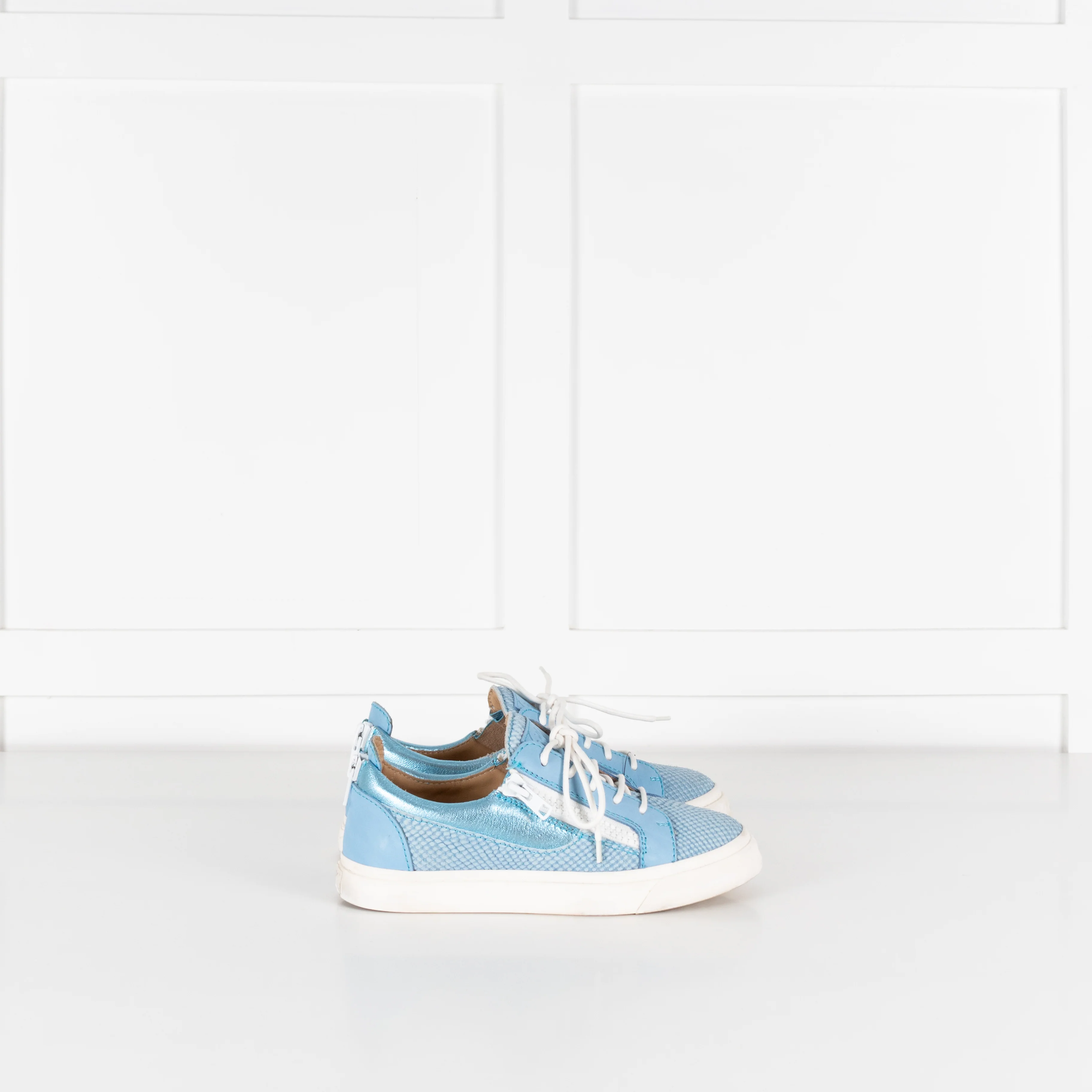 Giuseppe Zanotti Blue White Snake Skin Trainers - Image 5