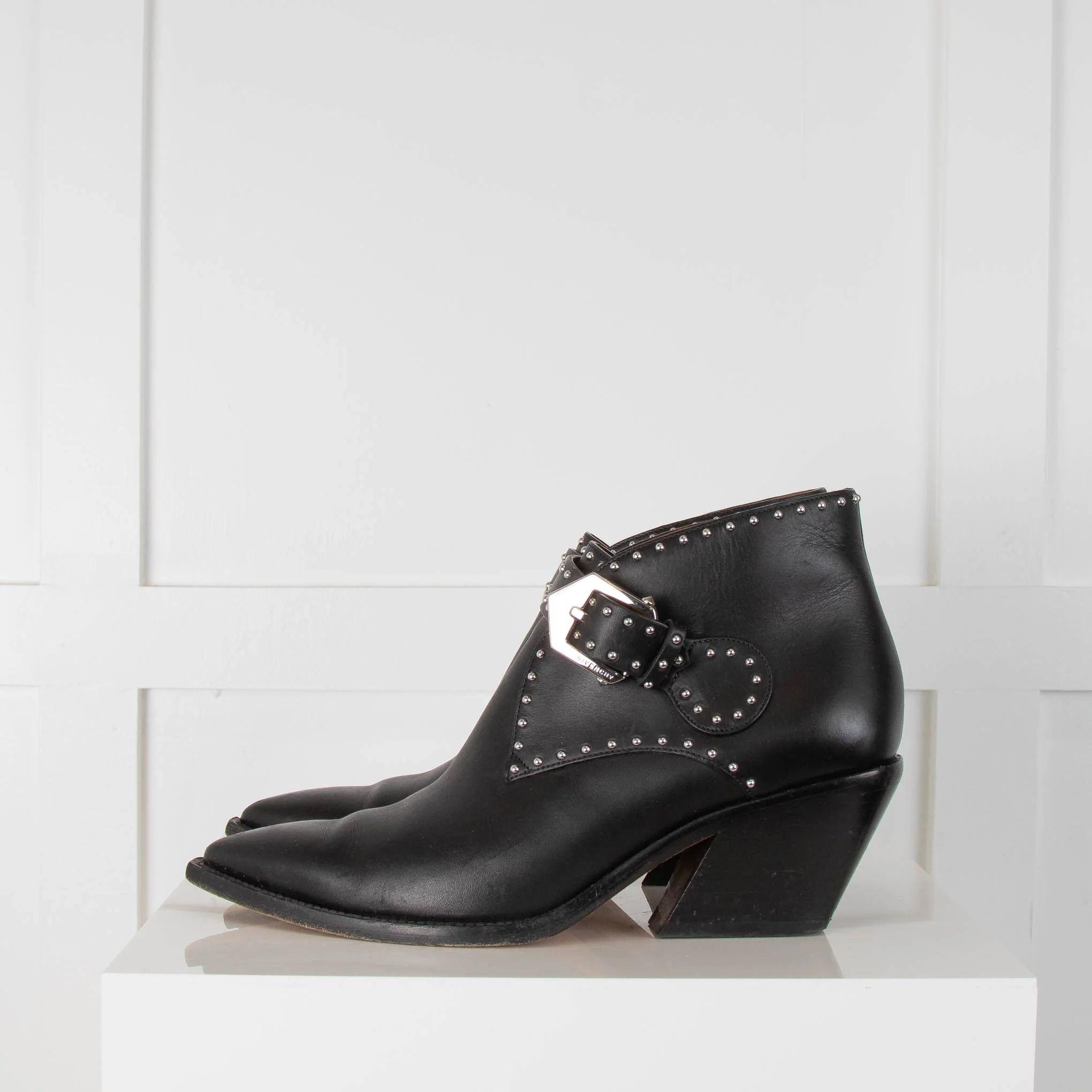Givenchy Black Silver Stud Western Ankle Boots - Image 3