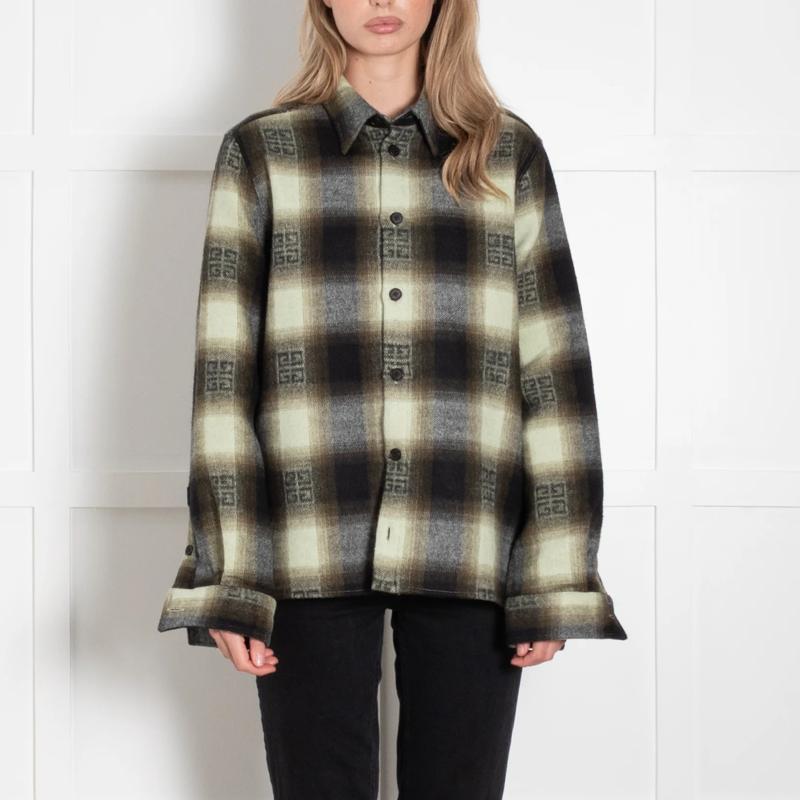 Givenchy Khaki Wool Plaid Shirt - Image 2