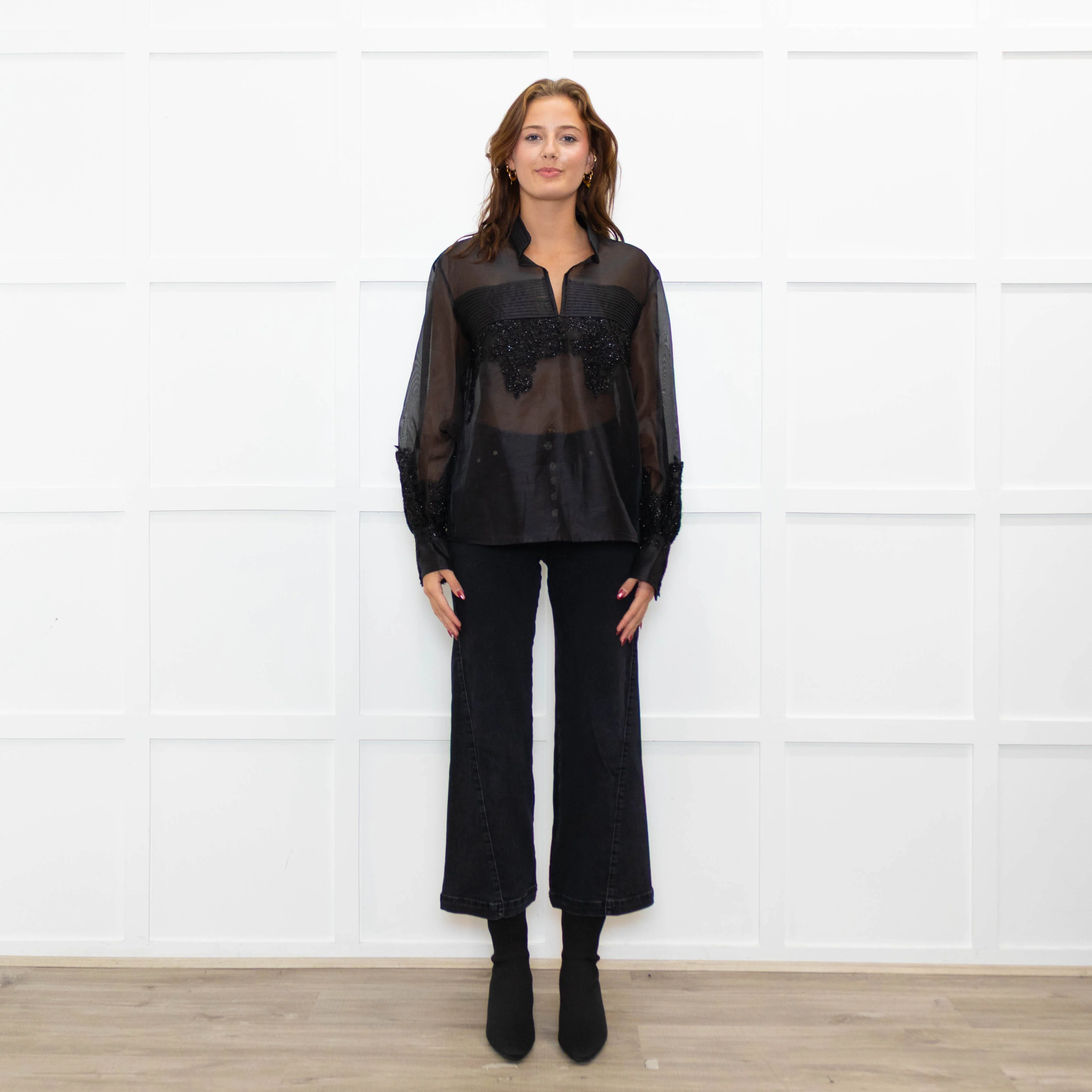Gizia Black Lurex Organza Top