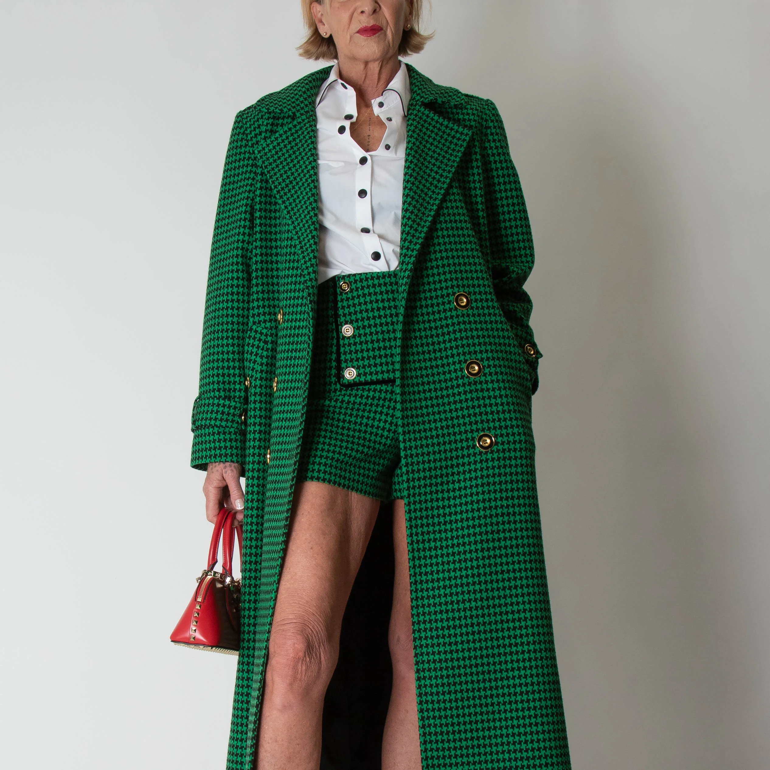 Glamoda Style X Sophie Hermann Green & Black Check Pied De Poule Coat - Image 6