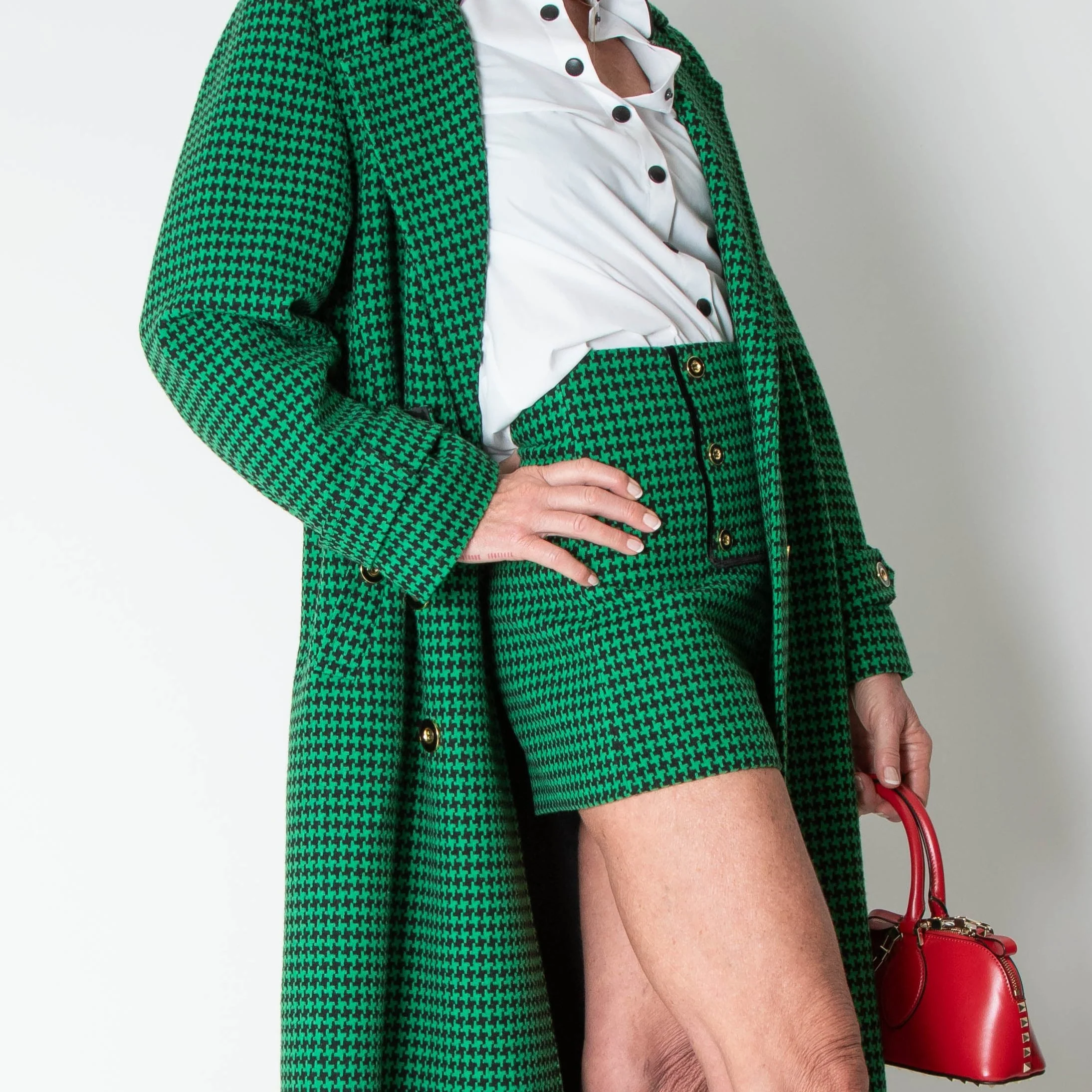 Glamoda Style X Sophie Hermann Green & Black Check Pied De Poule Shorts - Image 5