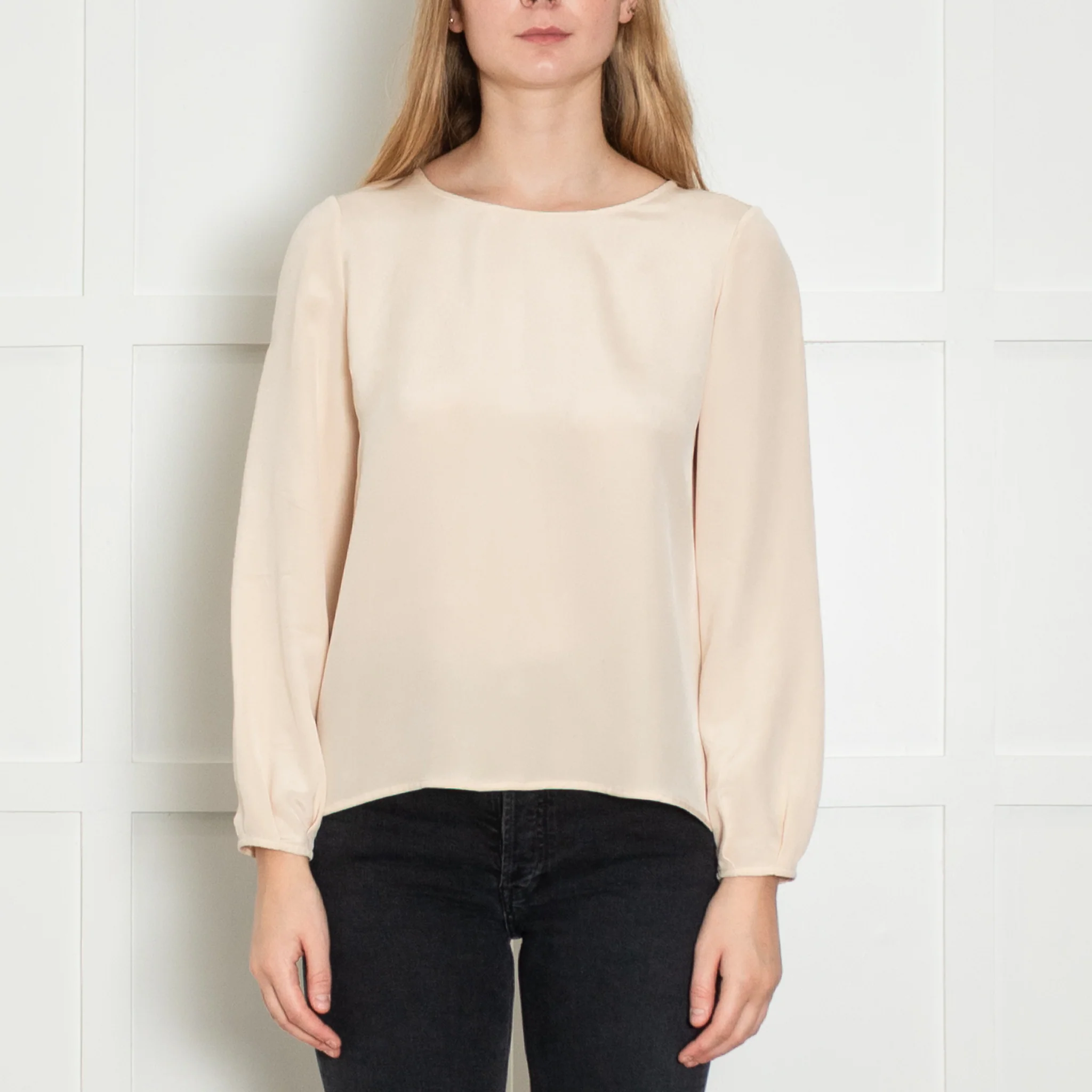 Goat Cream Wide Neck Silk Blouse - Image 2