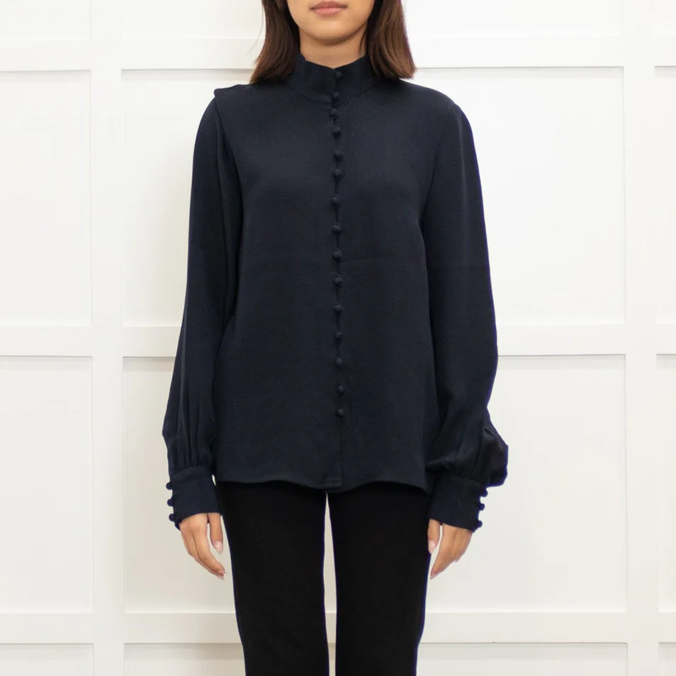 Goat Navy Button Front Blouse - Image 2