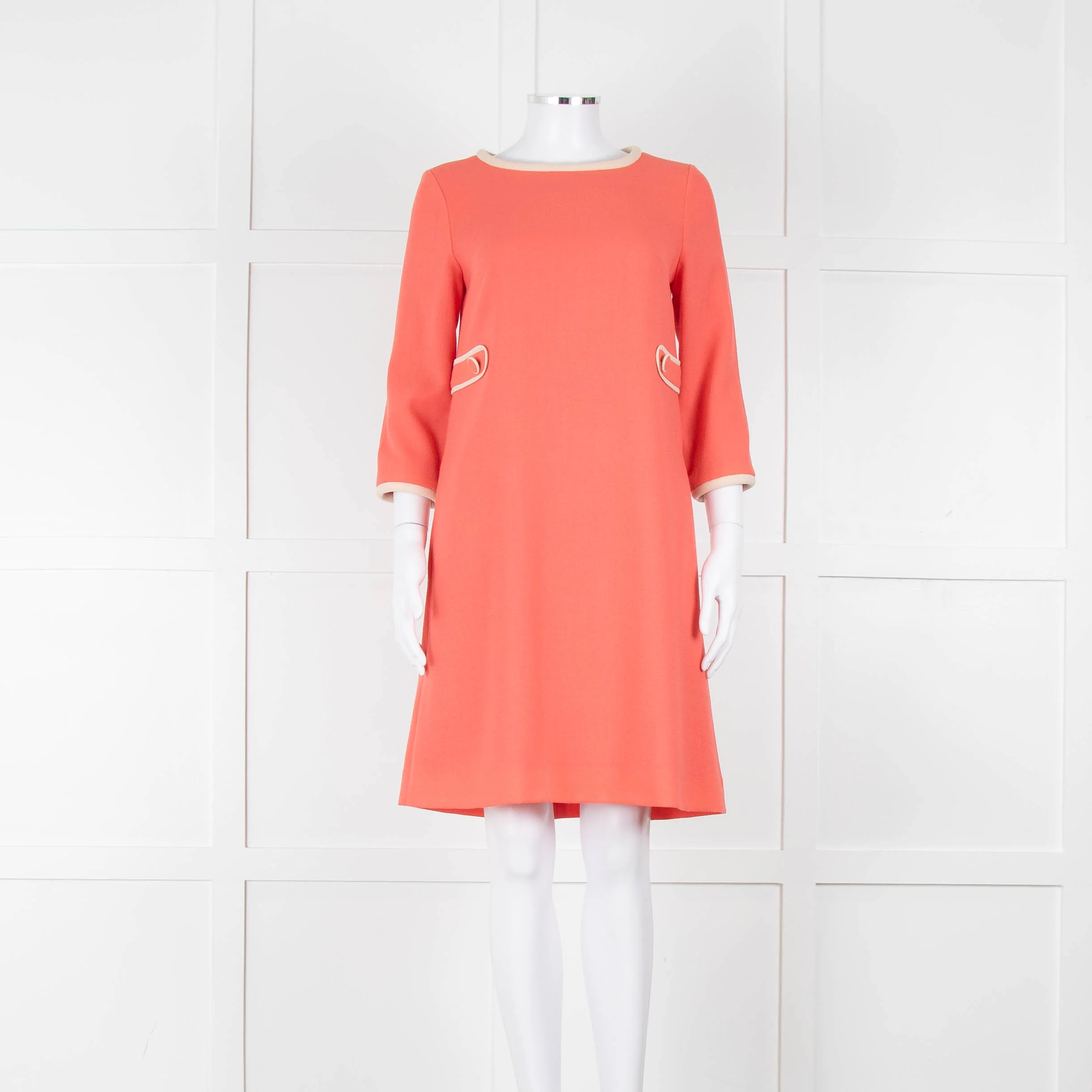 Goat Soft Coral Beige Piping Button Detail Sleeved Dress