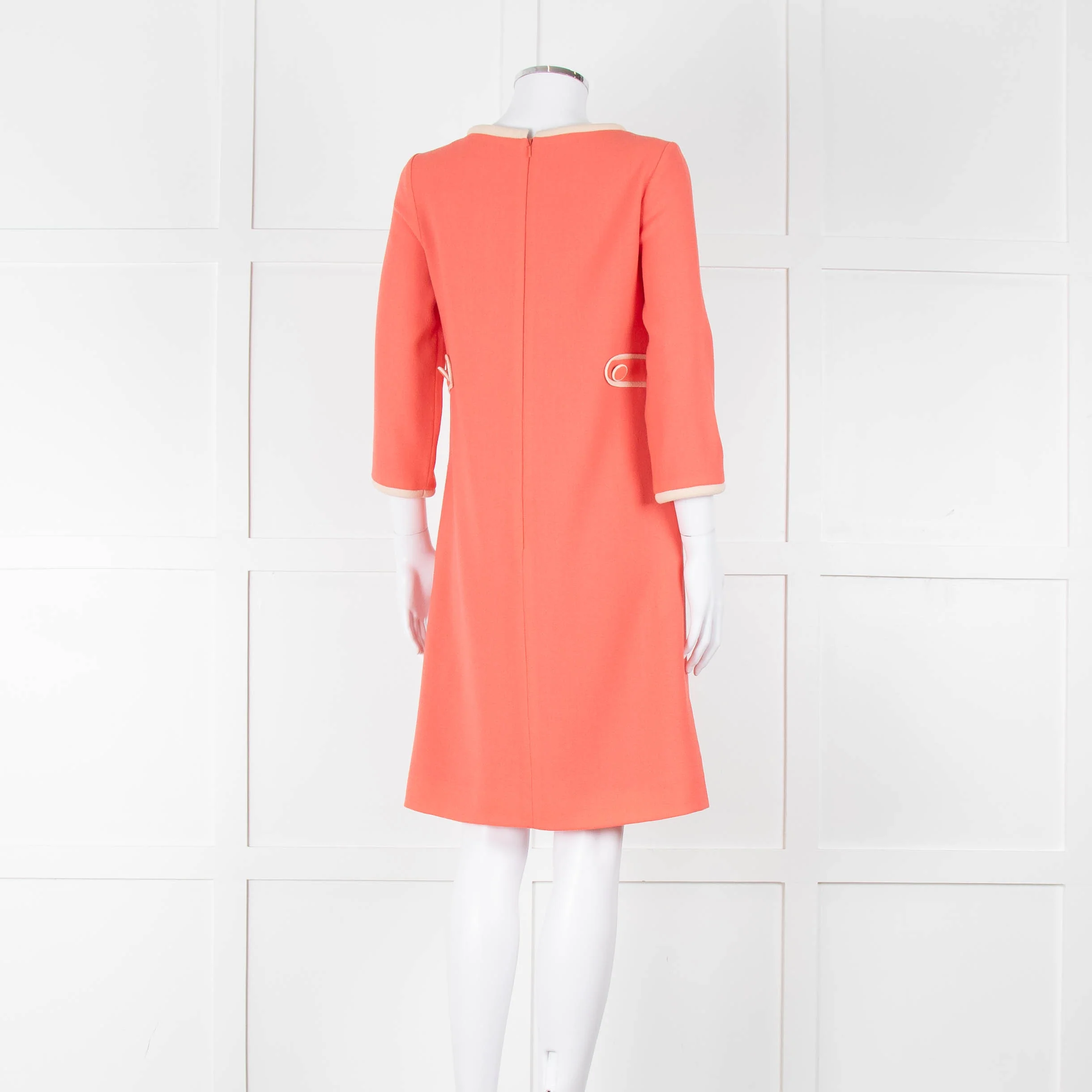 Goat Soft Coral Beige Piping Button Detail Sleeved Dress - Image 4