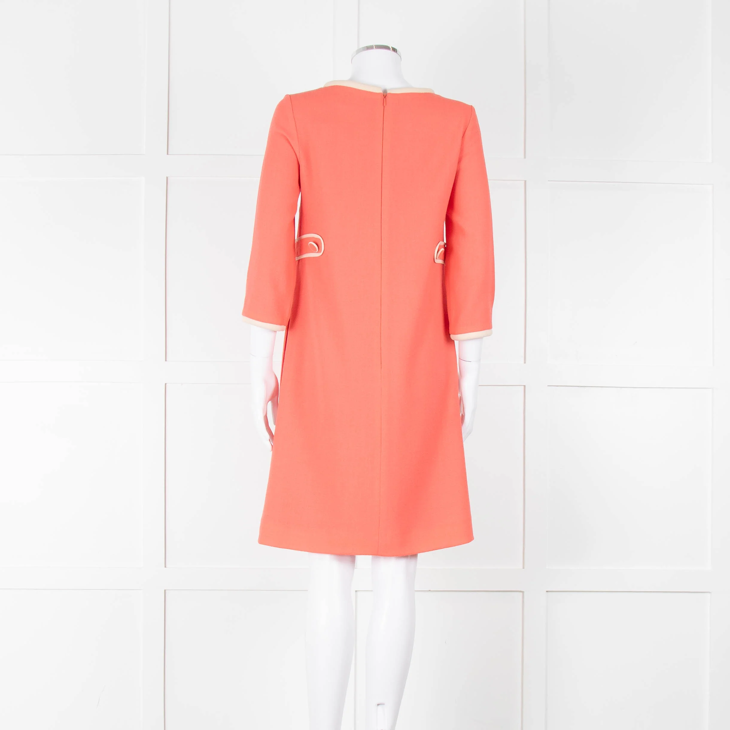 Goat Soft Coral Beige Piping Button Detail Sleeved Dress - Image 5