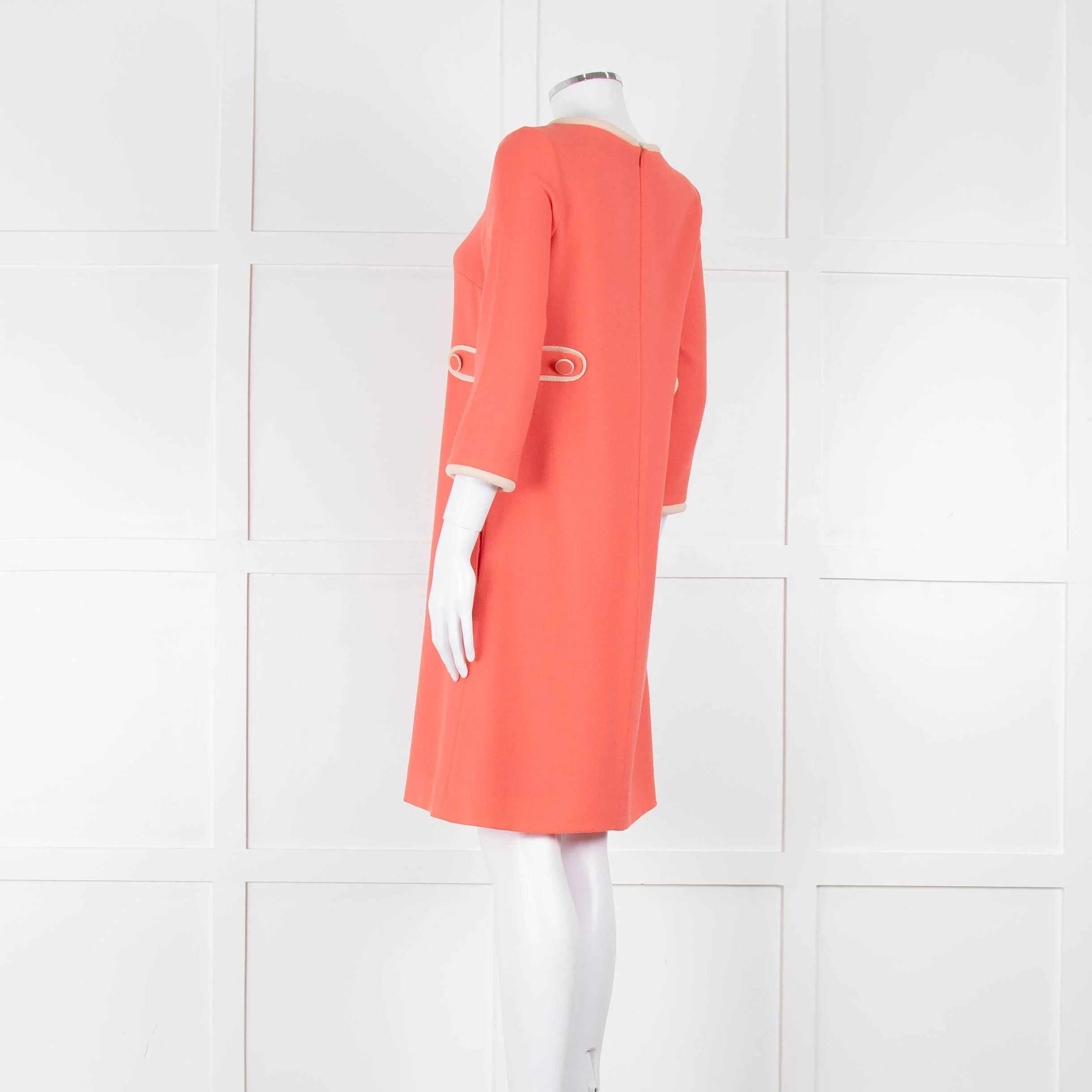 Goat Soft Coral Beige Piping Button Detail Sleeved Dress - Image 6