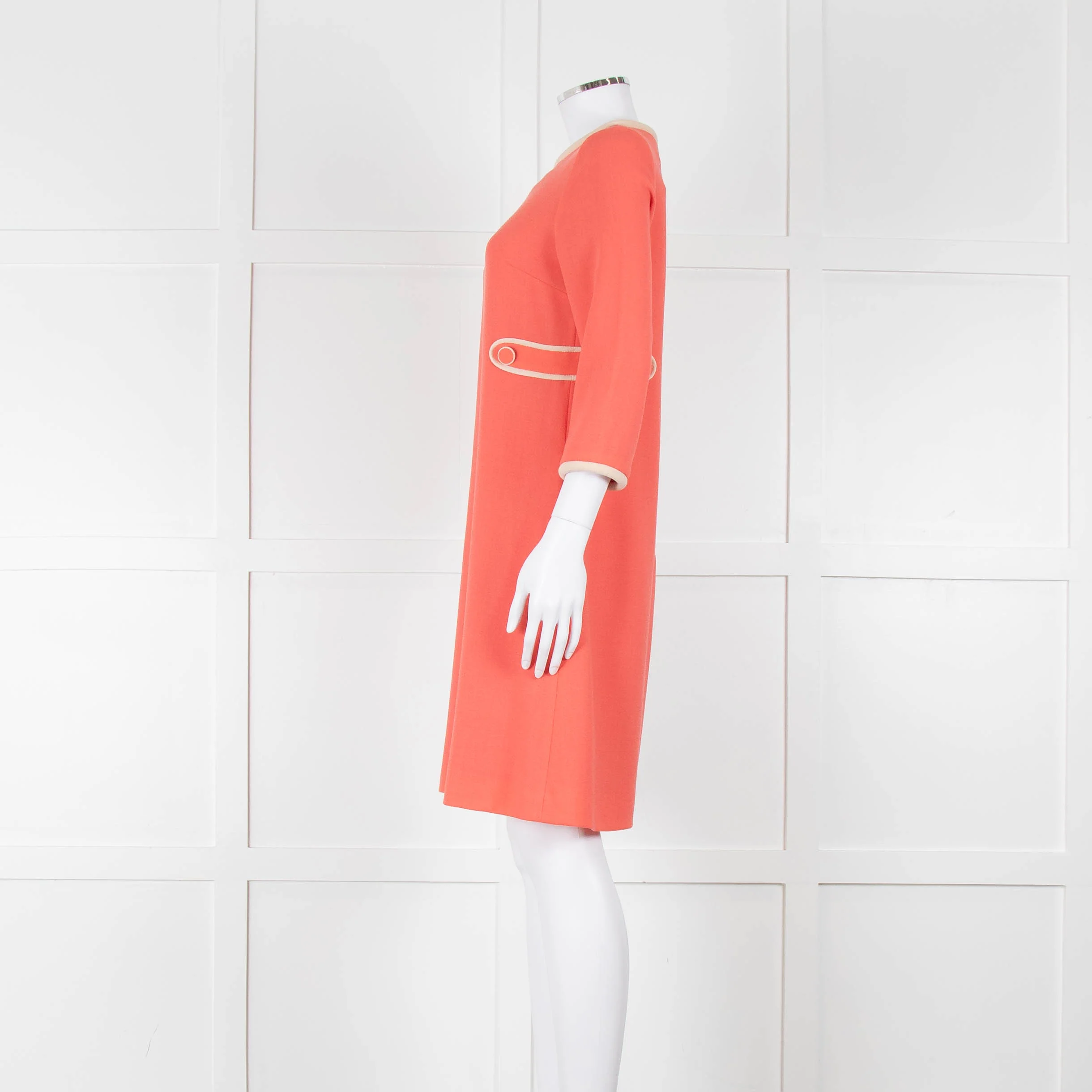 Goat Soft Coral Beige Piping Button Detail Sleeved Dress - Image 7