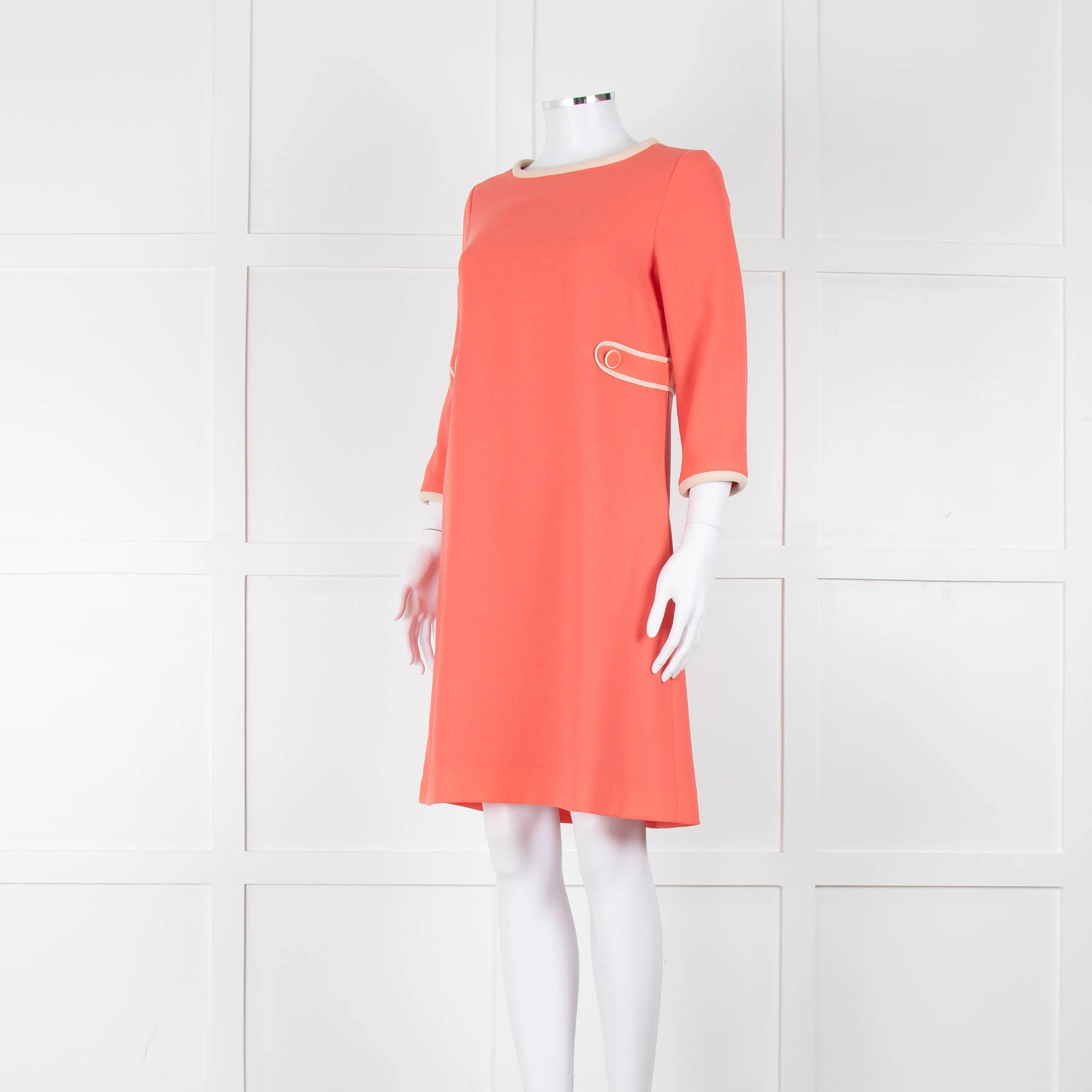 Goat Soft Coral Beige Piping Button Detail Sleeved Dress - Image 8