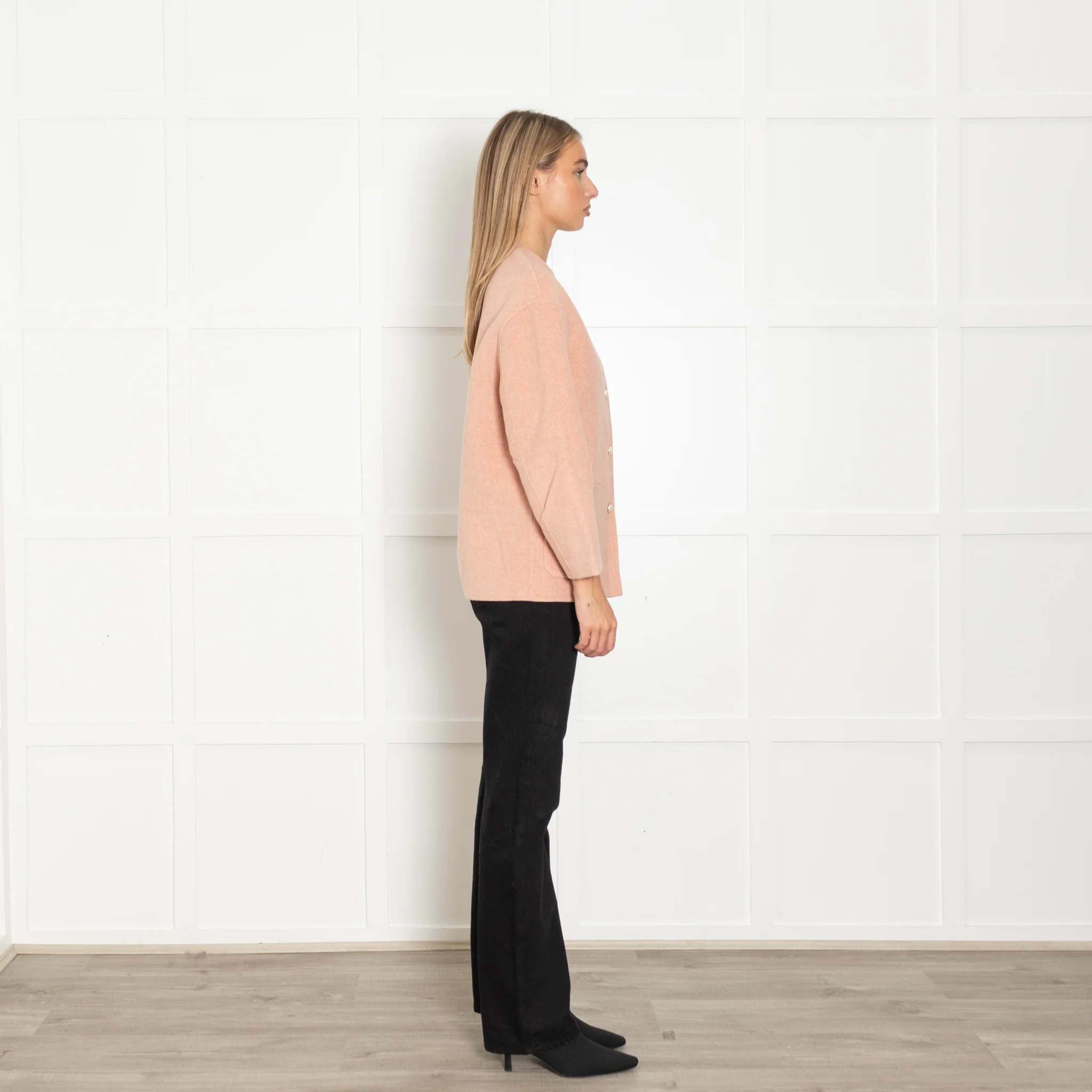 Goelia Pink Pearl Button Collarless Jacket - Image 6