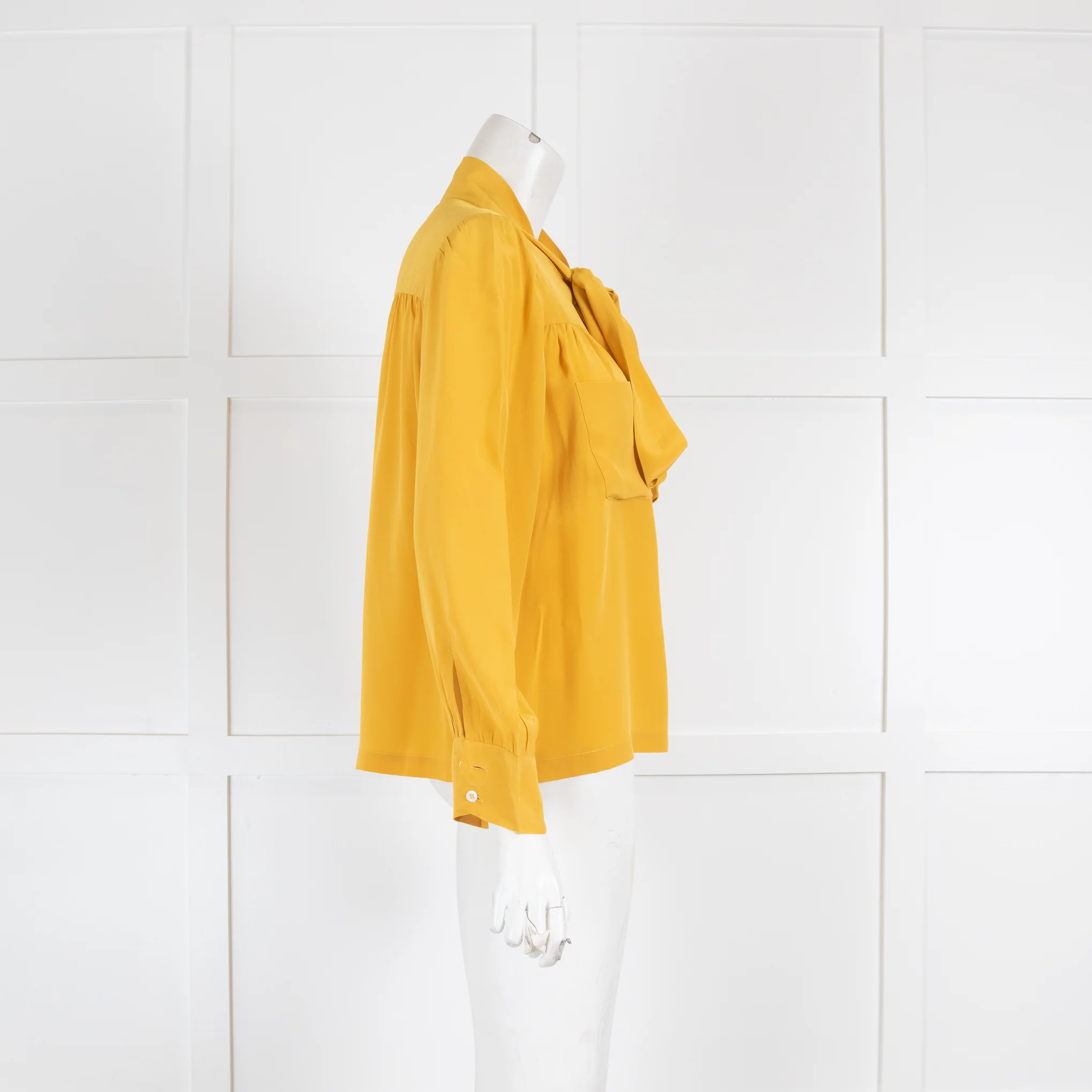 Gold Case Yellow Silk Tie Neck Blouse - Image 2