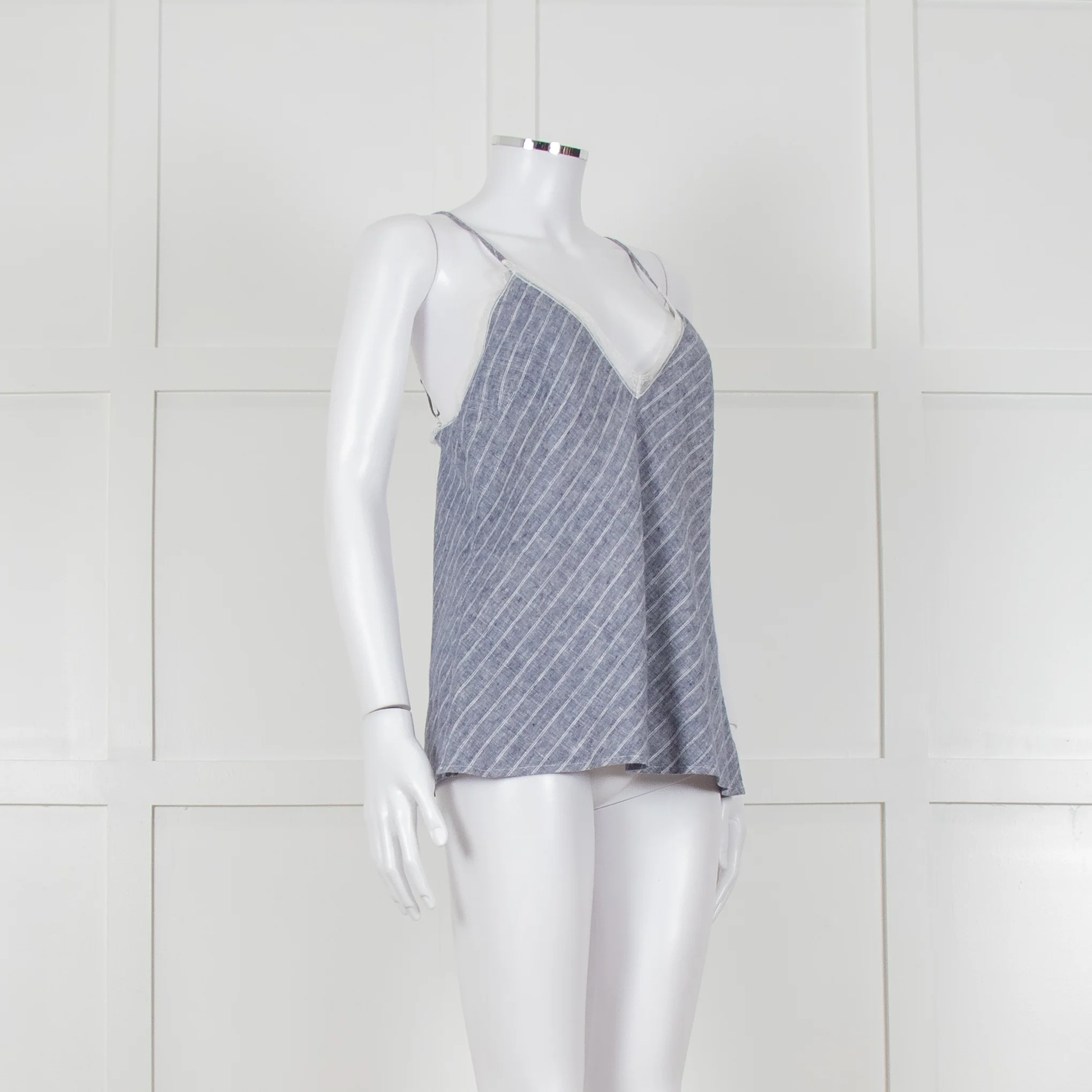 Gold Hawk Blue Striped White Lace Trim Cami - Image 2