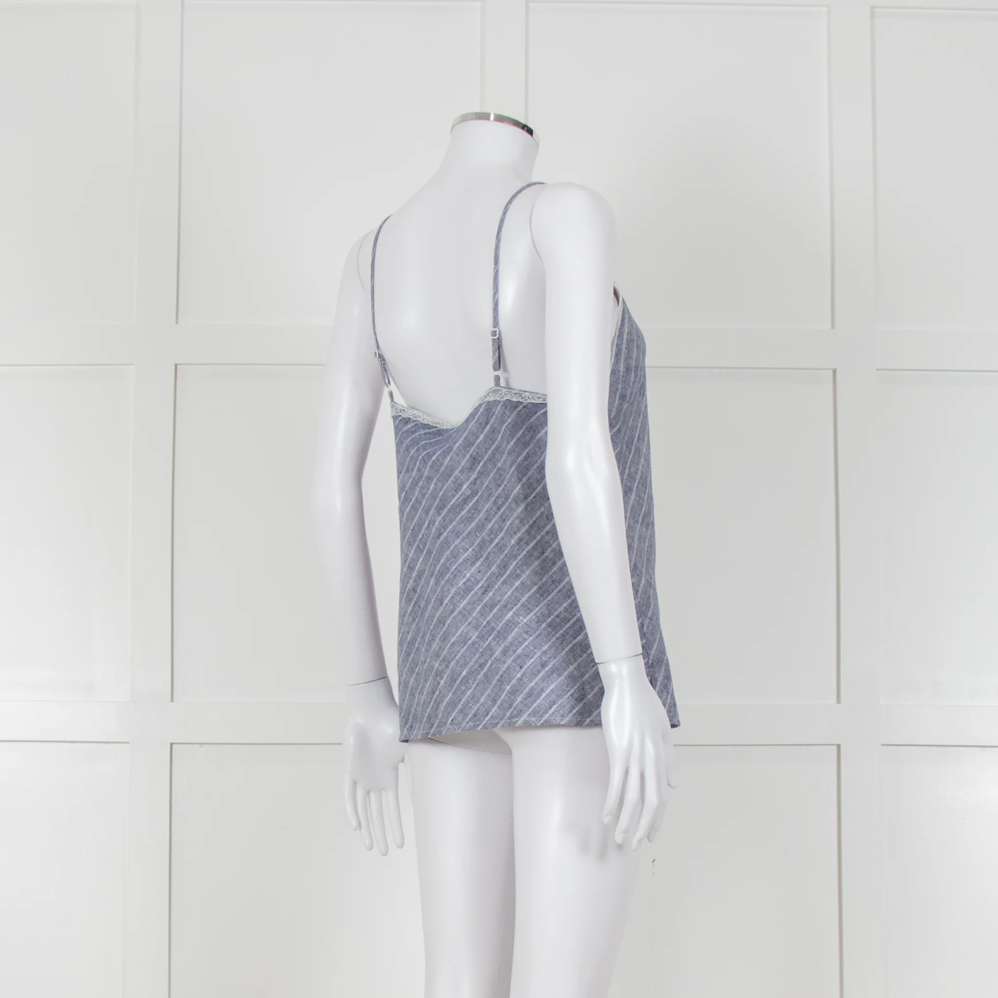 Gold Hawk Blue Striped White Lace Trim Cami - Image 4