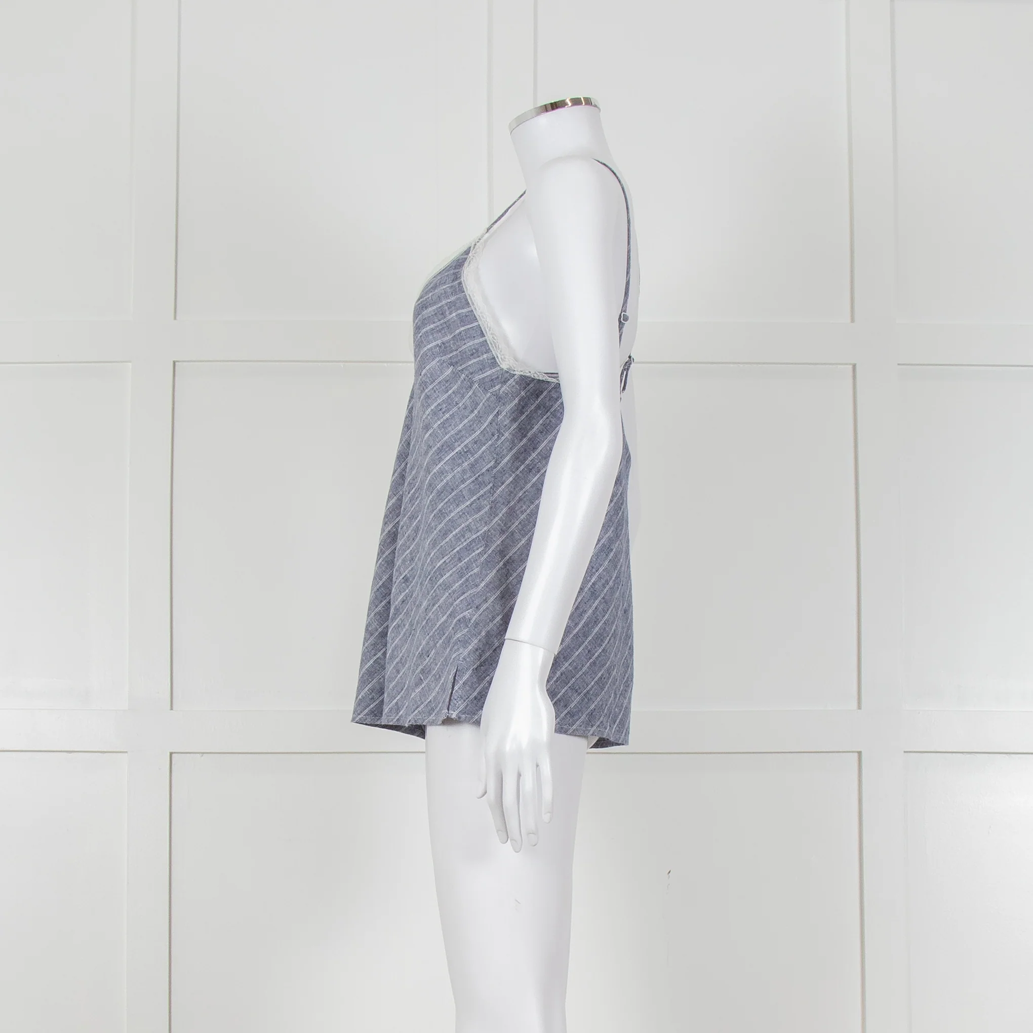 Gold Hawk Blue Striped White Lace Trim Cami - Image 7