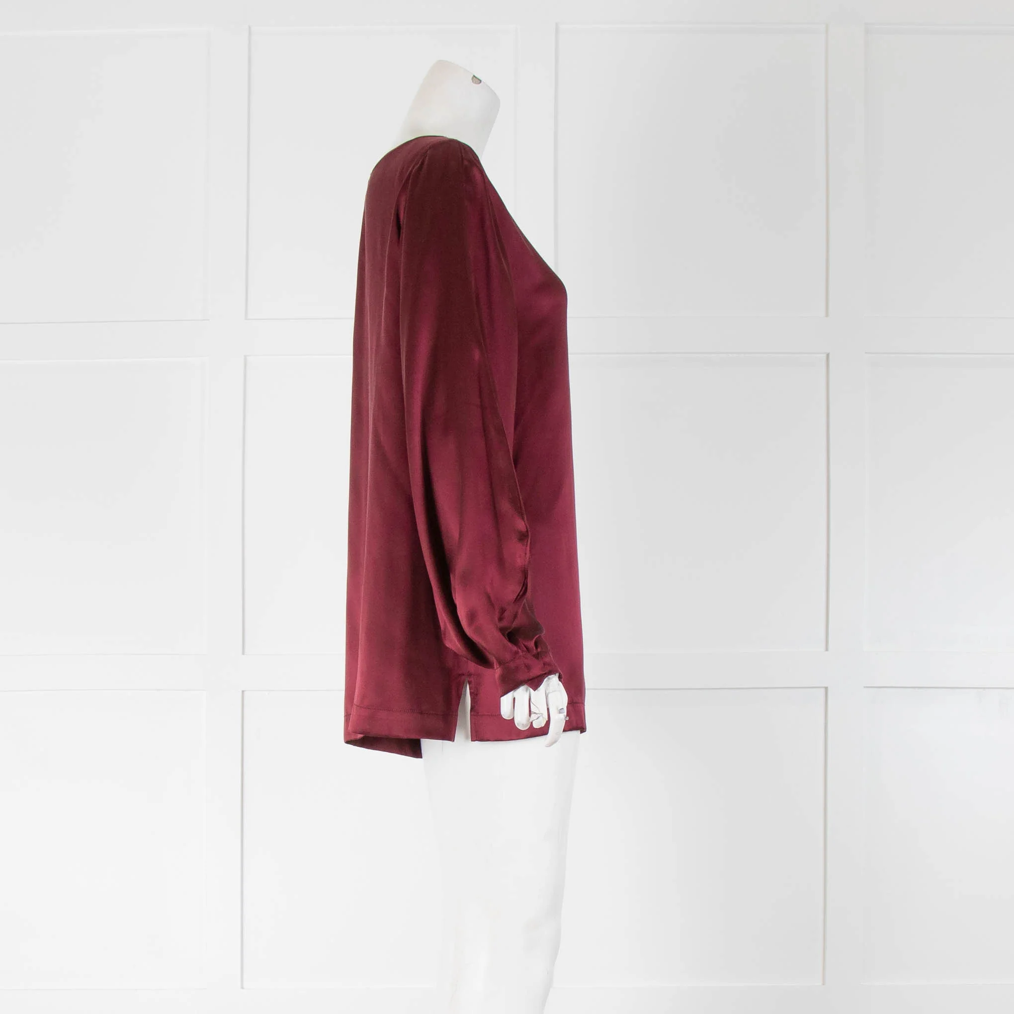 Gold Hawk Burgundy Silk Long Sleeve Blouse With Tie Waist - Image 2