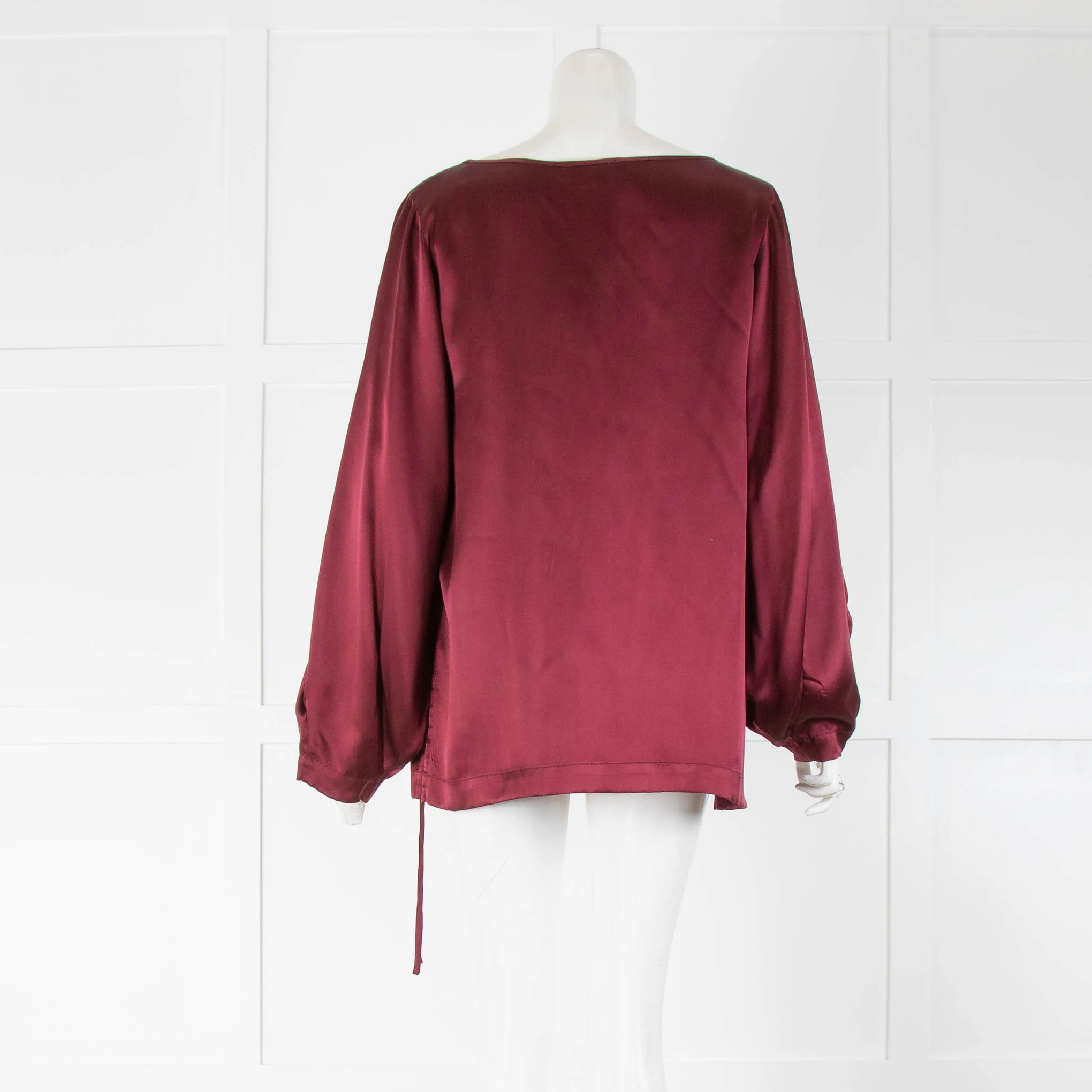 Gold Hawk Burgundy Silk Long Sleeve Blouse With Tie Waist - Image 3