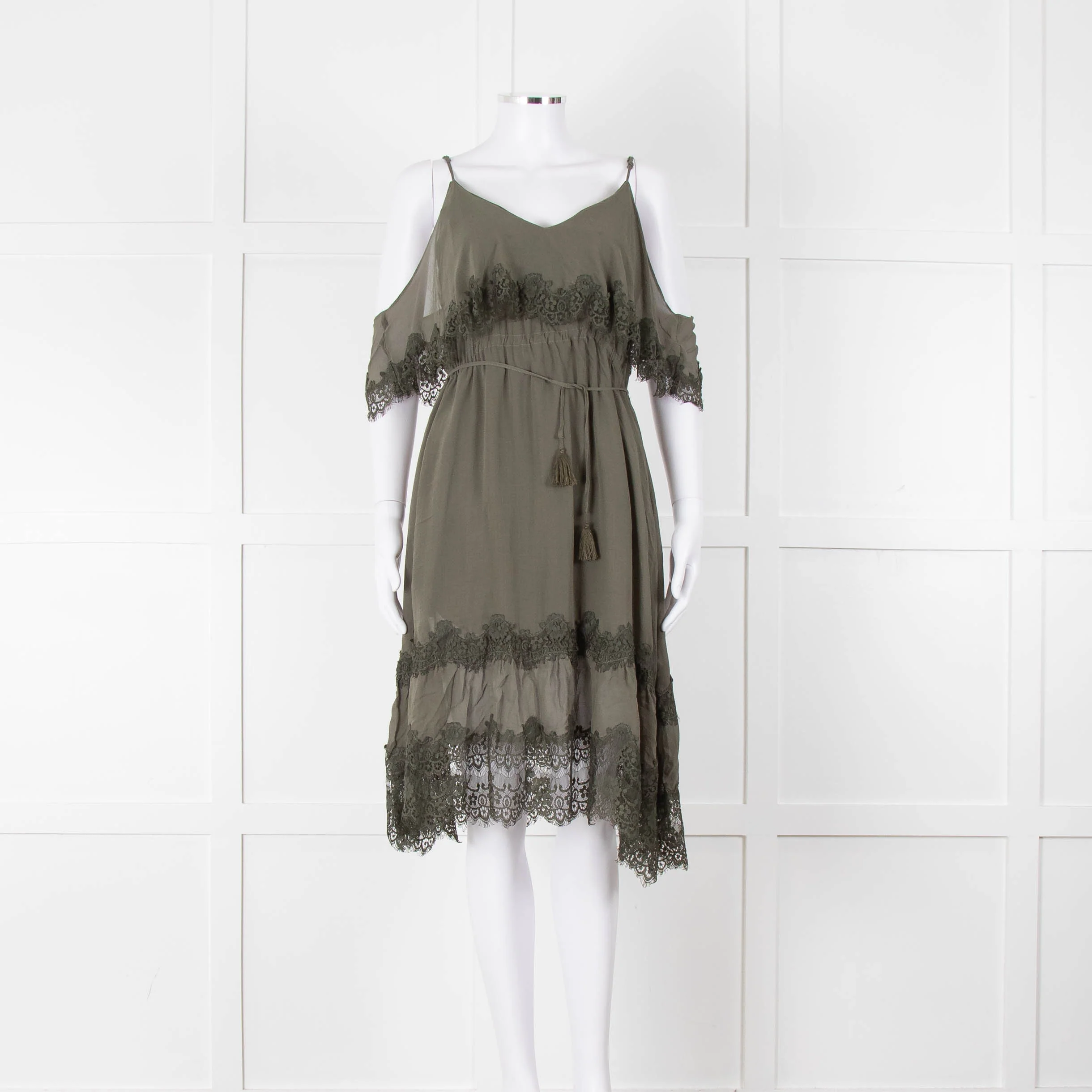 Gold Hawk Green Lace Trim Sleeveless Short Dress
