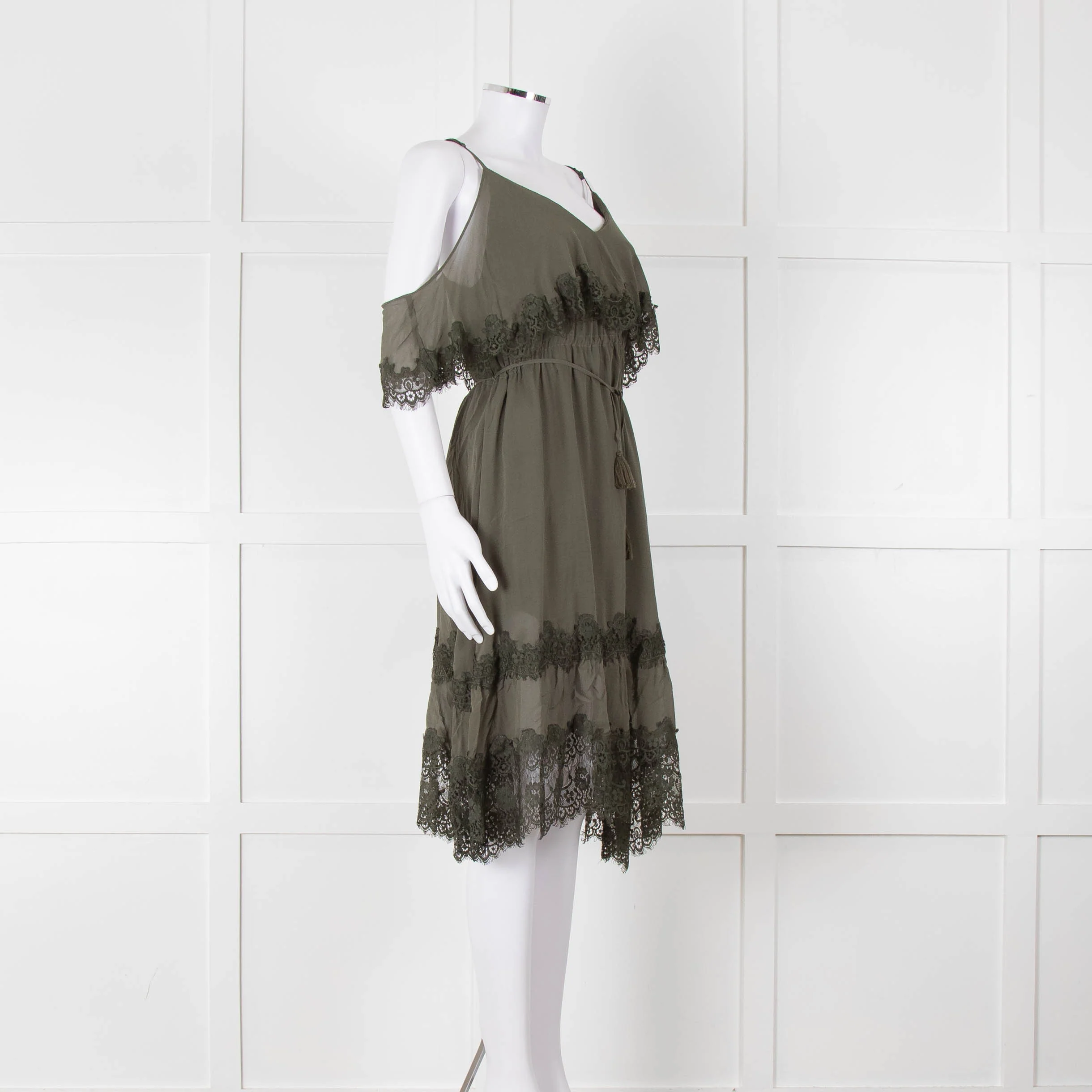 Gold Hawk Green Lace Trim Sleeveless Short Dress - Image 2