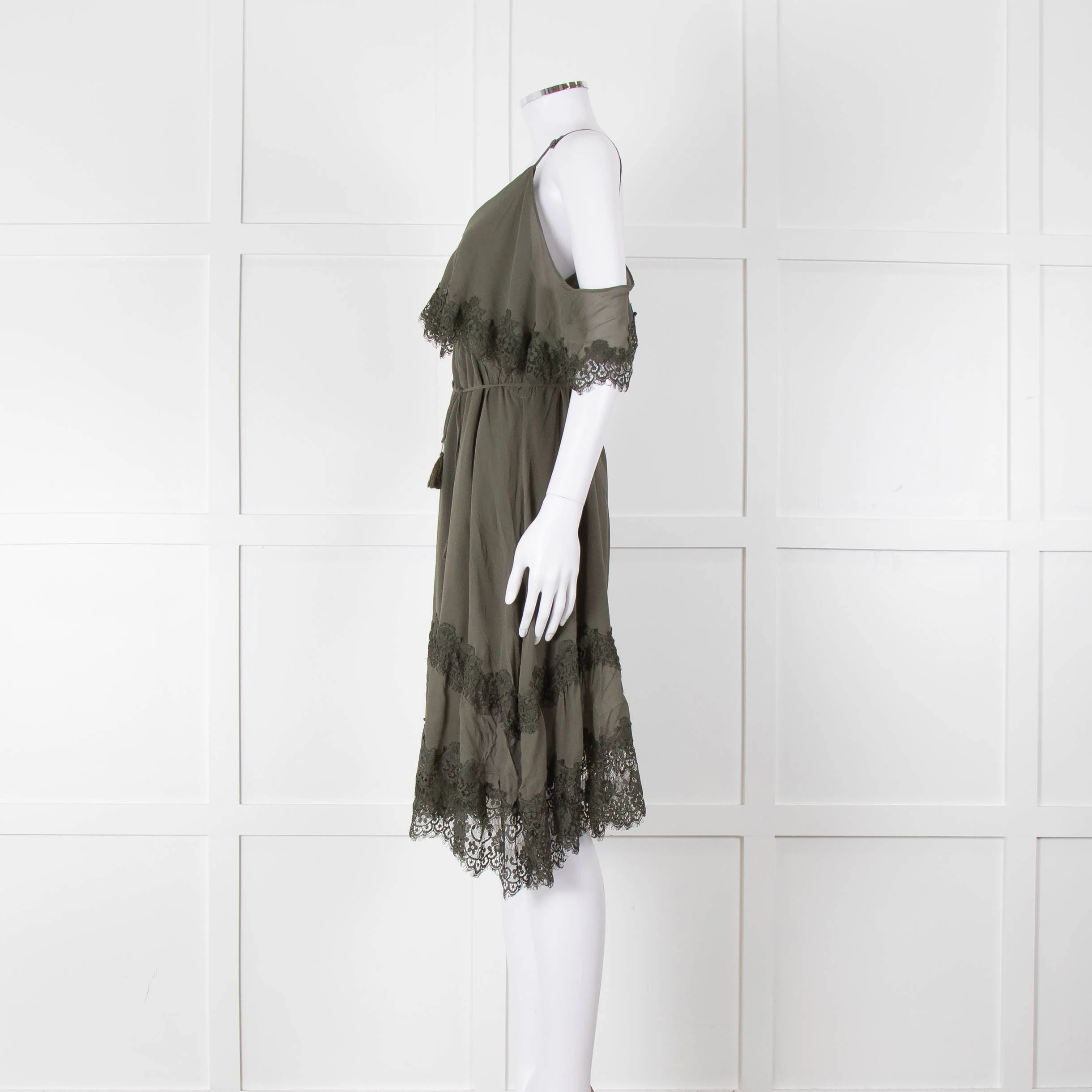 Gold Hawk Green Lace Trim Sleeveless Short Dress - Image 7