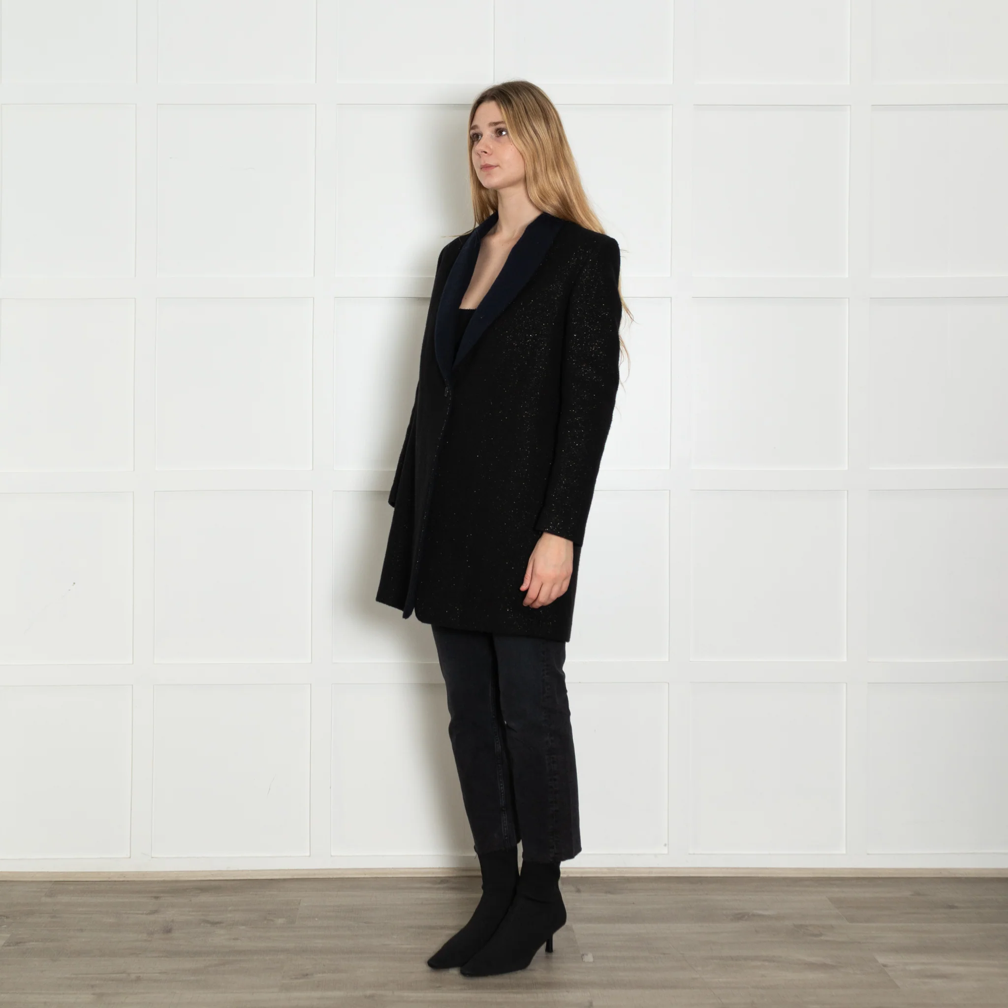 Golden Goose Black Wool Coat with Gold Fleck - Image 3