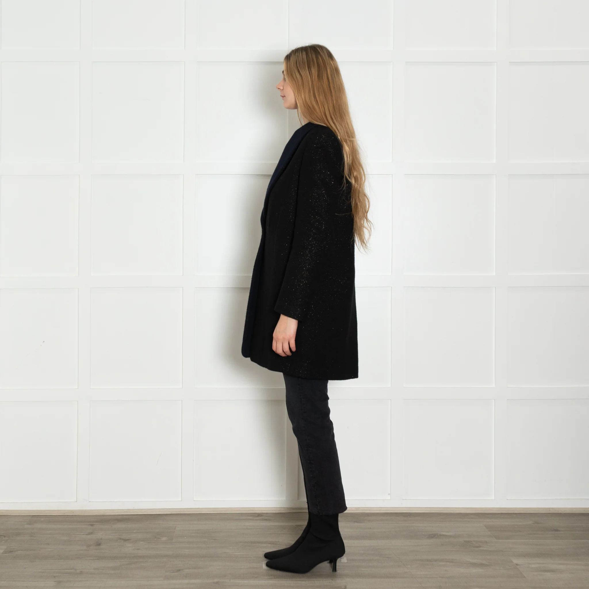 Golden Goose Black Wool Coat with Gold Fleck - Image 4