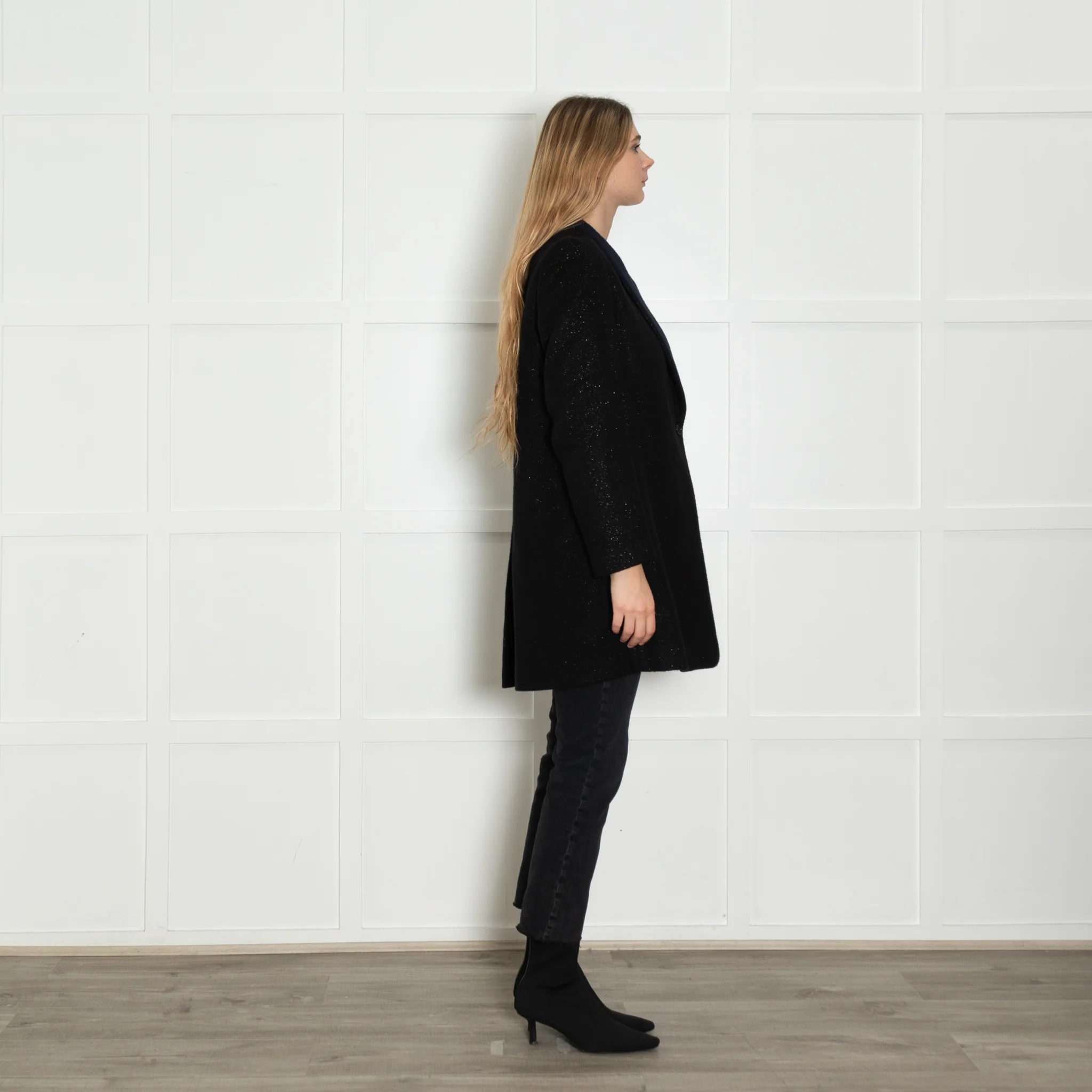 Golden Goose Black Wool Coat with Gold Fleck - Image 6