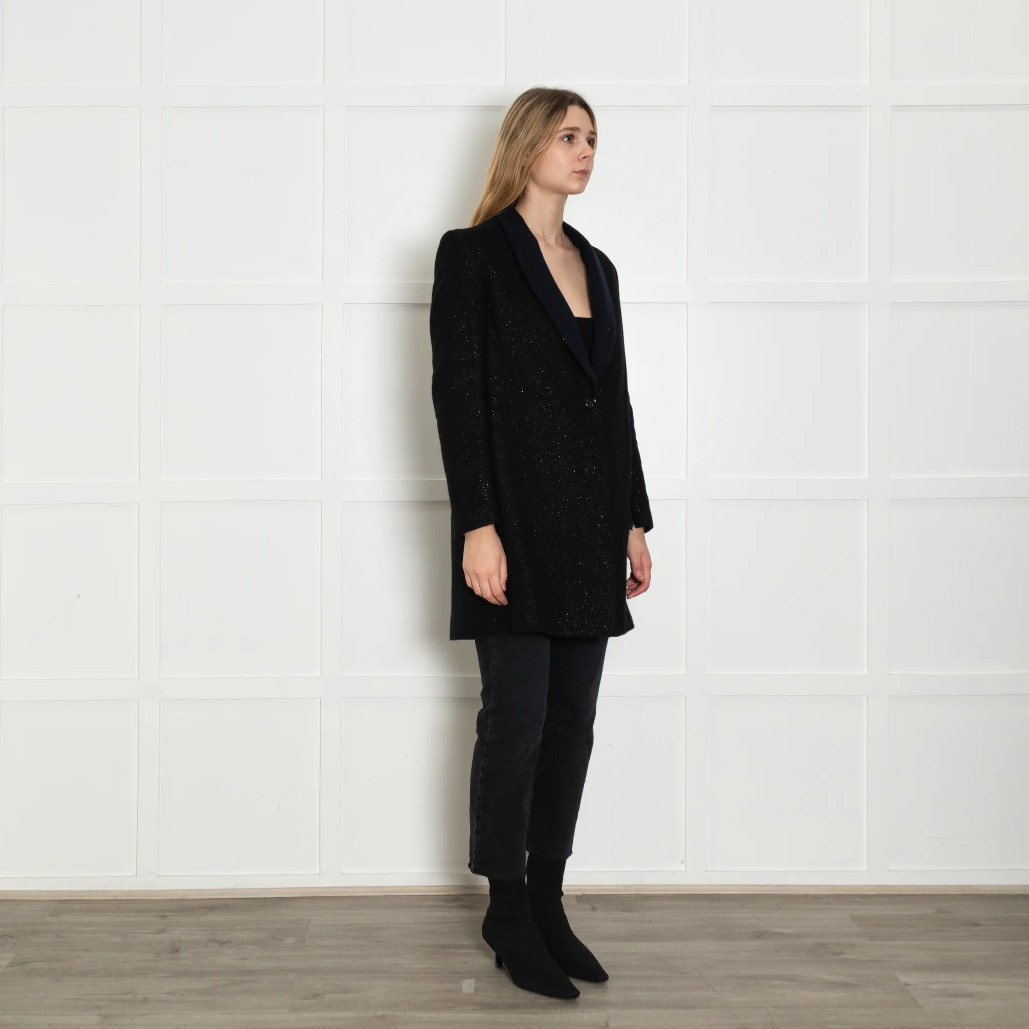 Golden Goose Black Wool Coat with Gold Fleck - Image 7