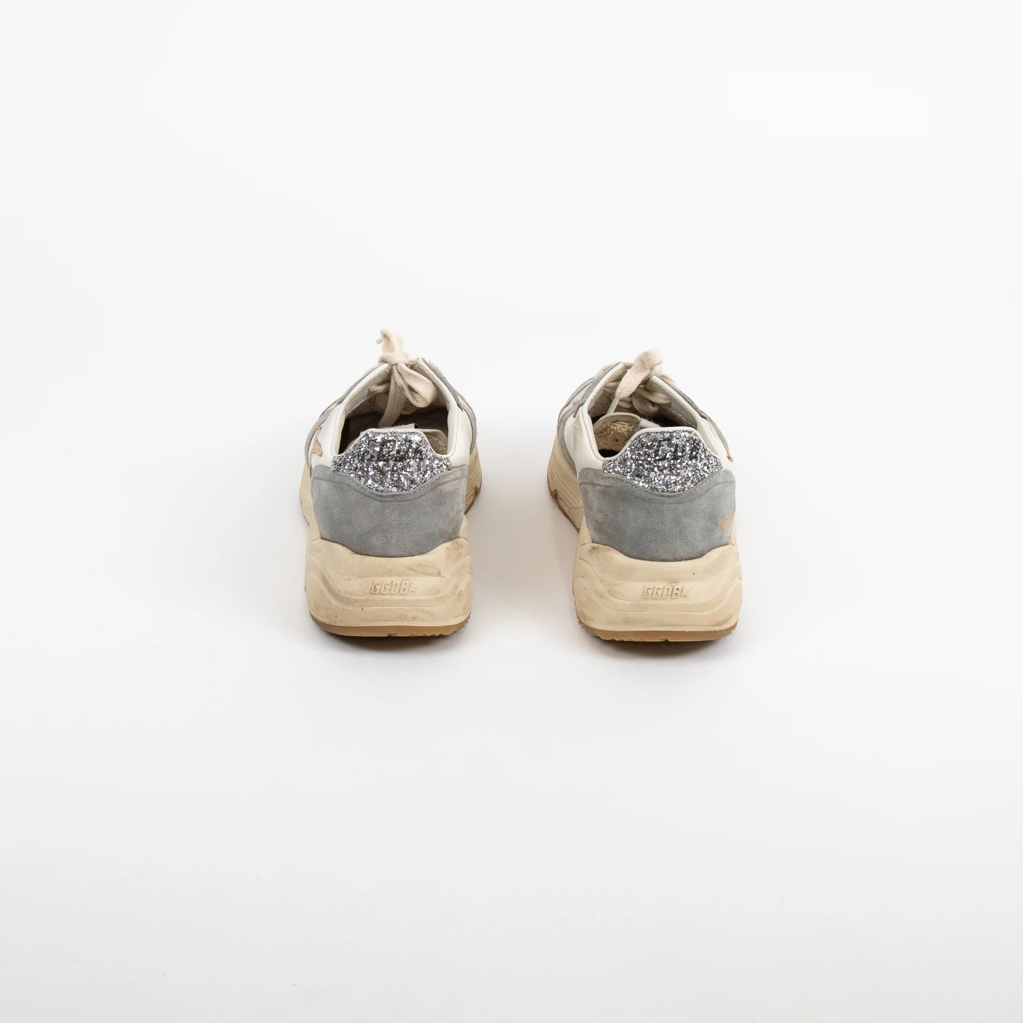 Golden Goose Cream Grey Glitter Detail Back Trainers - Image 4