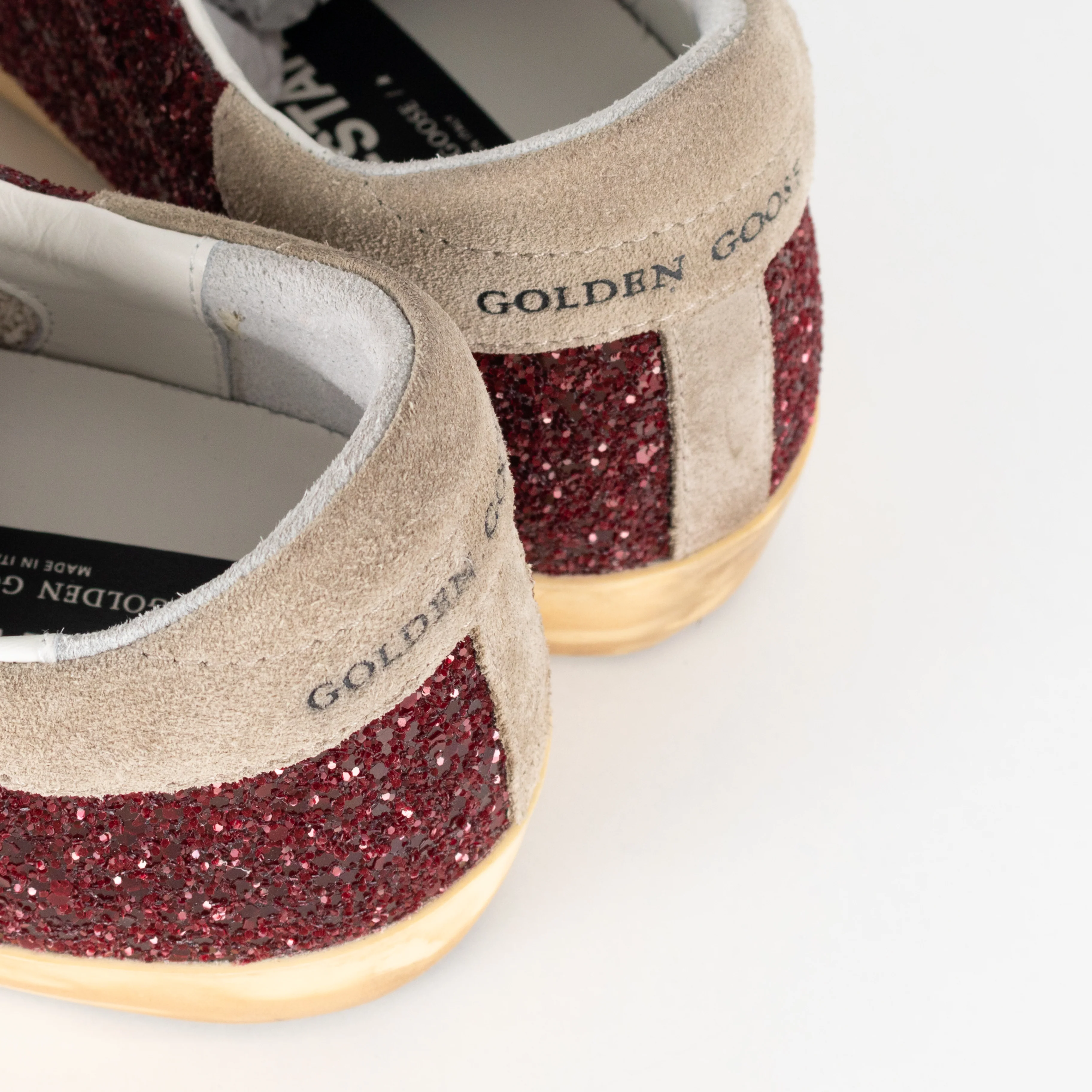 Golden Goose Super-Star Beige And Burgundy Sparkle Trainer - Image 10