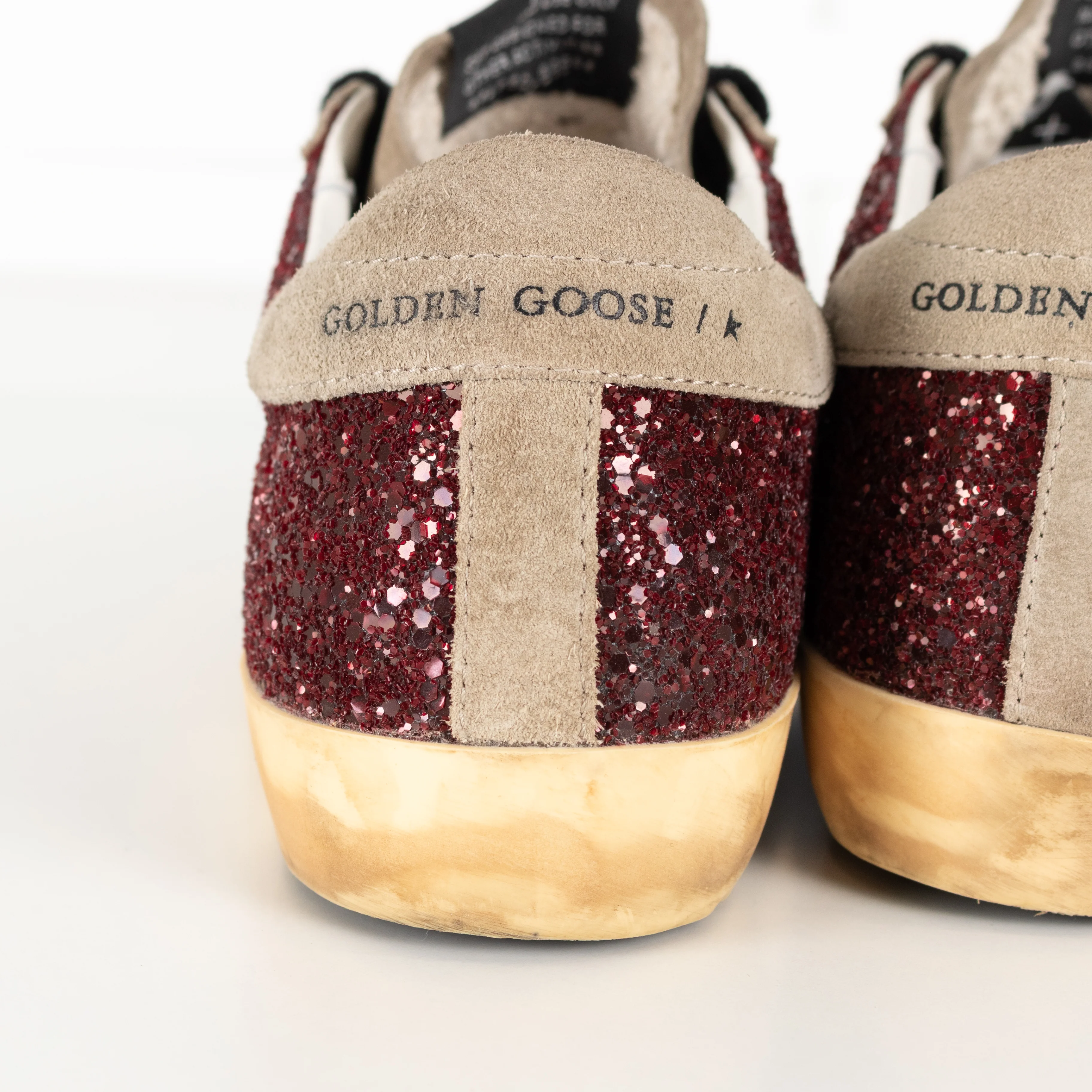 Golden Goose Super-Star Beige And Burgundy Sparkle Trainer - Image 11