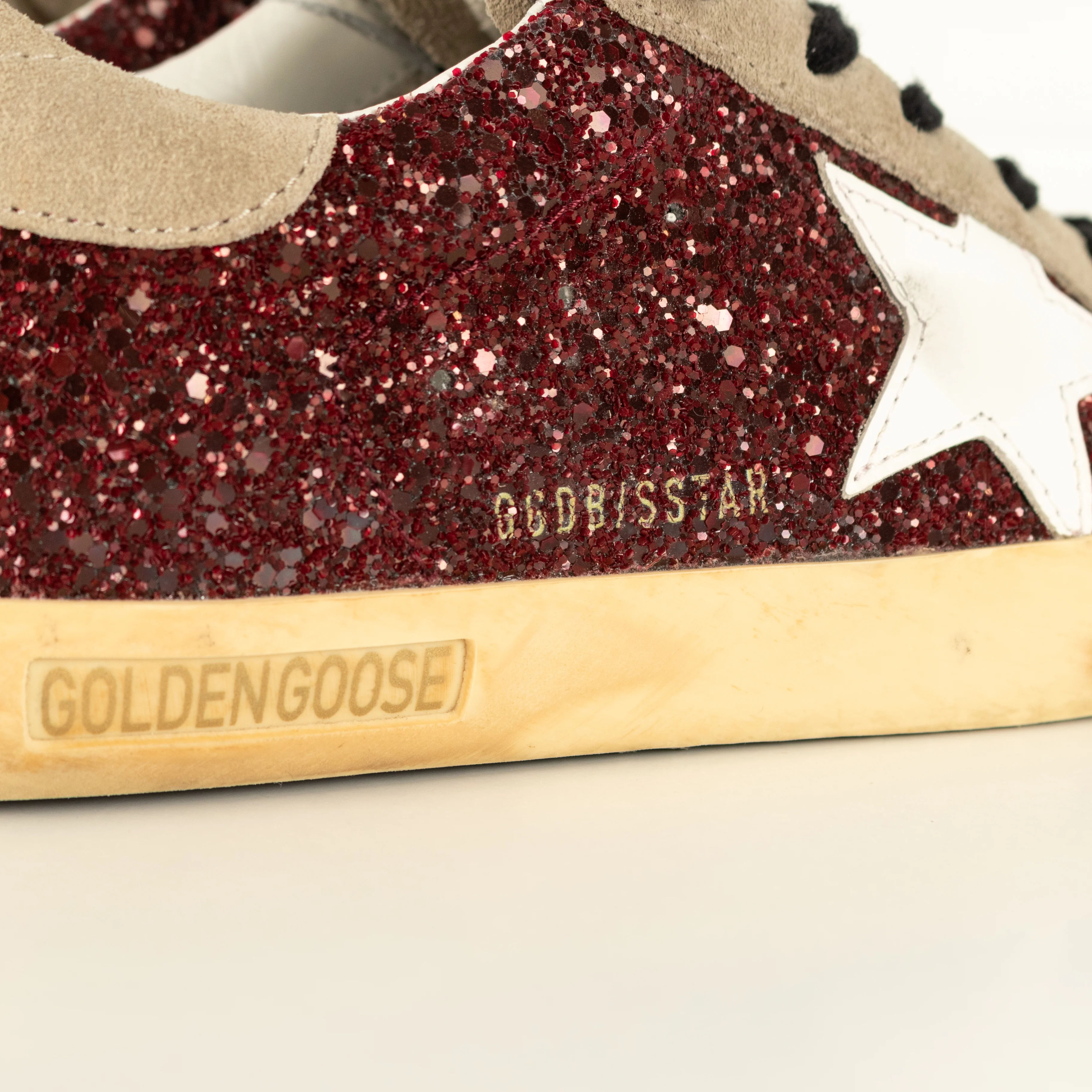Golden Goose Super-Star Beige And Burgundy Sparkle Trainer - Image 12