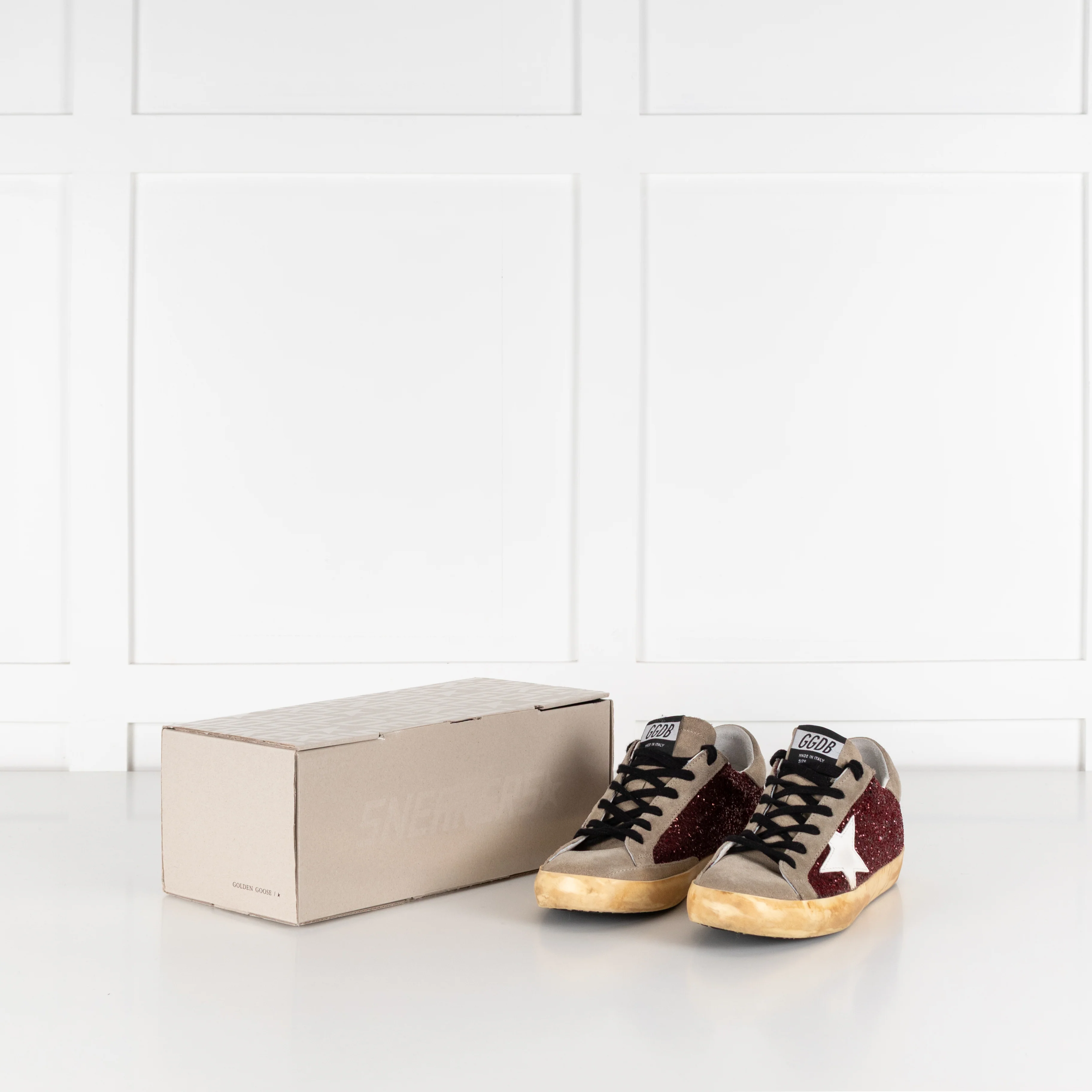 Golden Goose Super-Star Beige And Burgundy Sparkle Trainer - Image 2