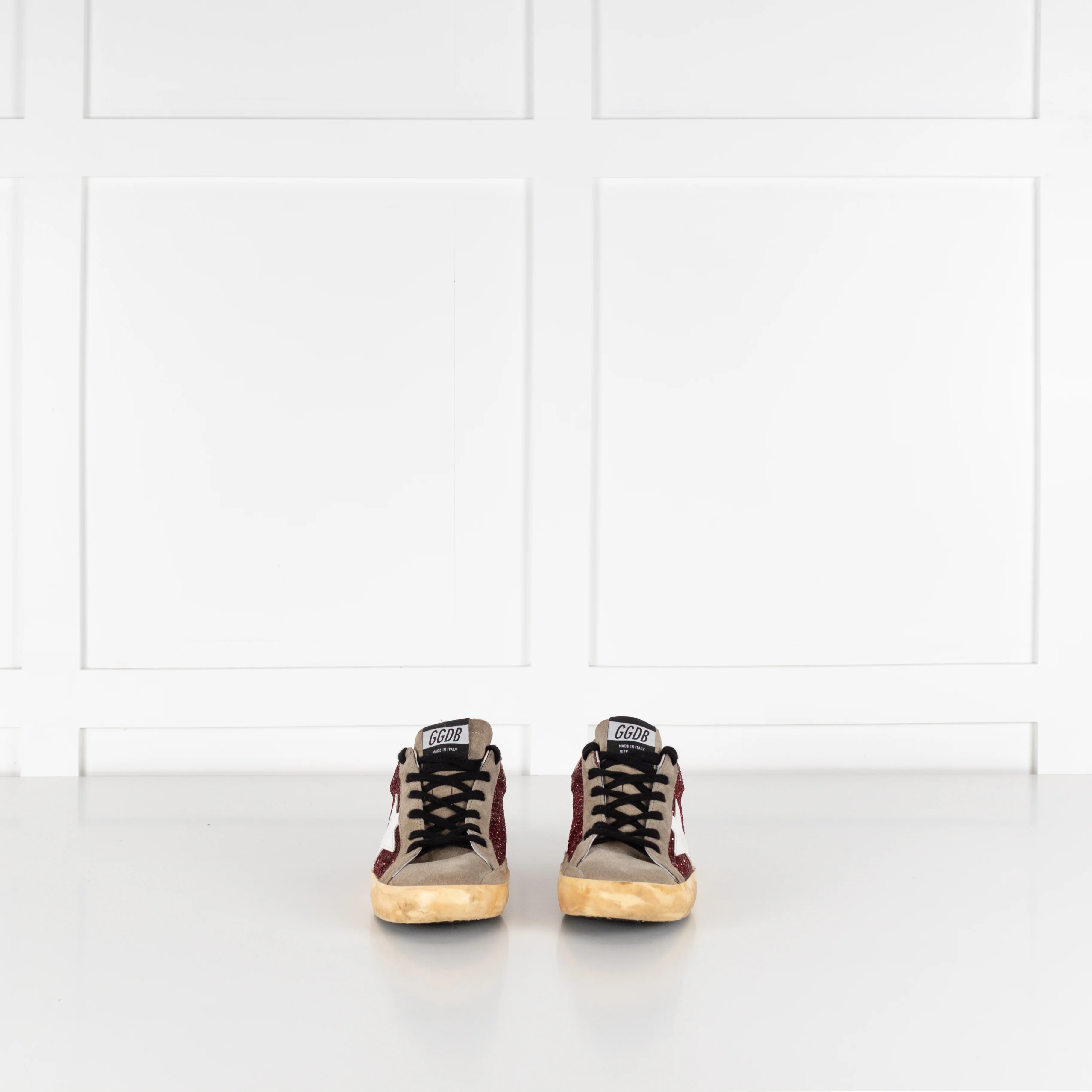 Golden Goose Super-Star Beige And Burgundy Sparkle Trainer - Image 3