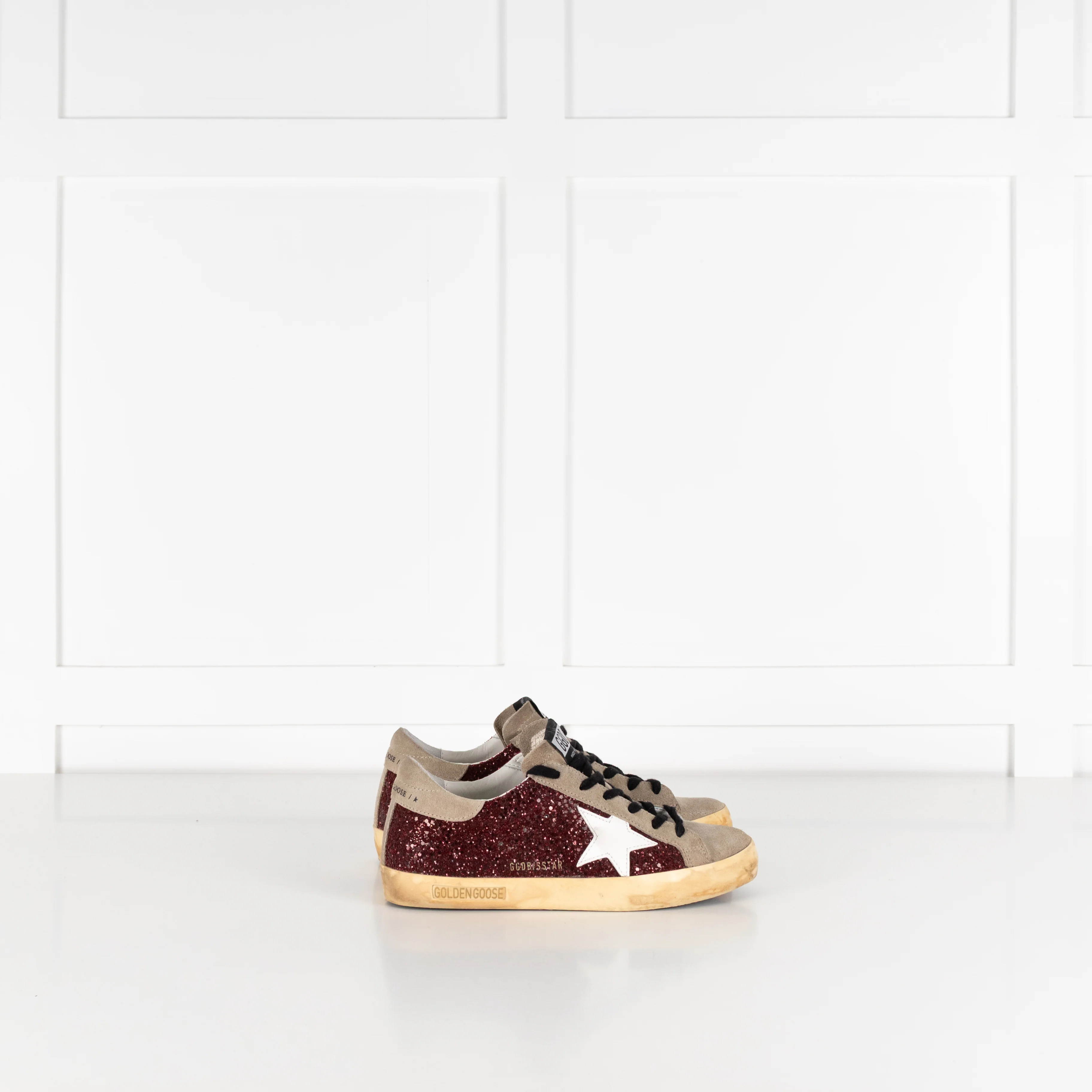 Golden Goose Super-Star Beige And Burgundy Sparkle Trainer - Image 6