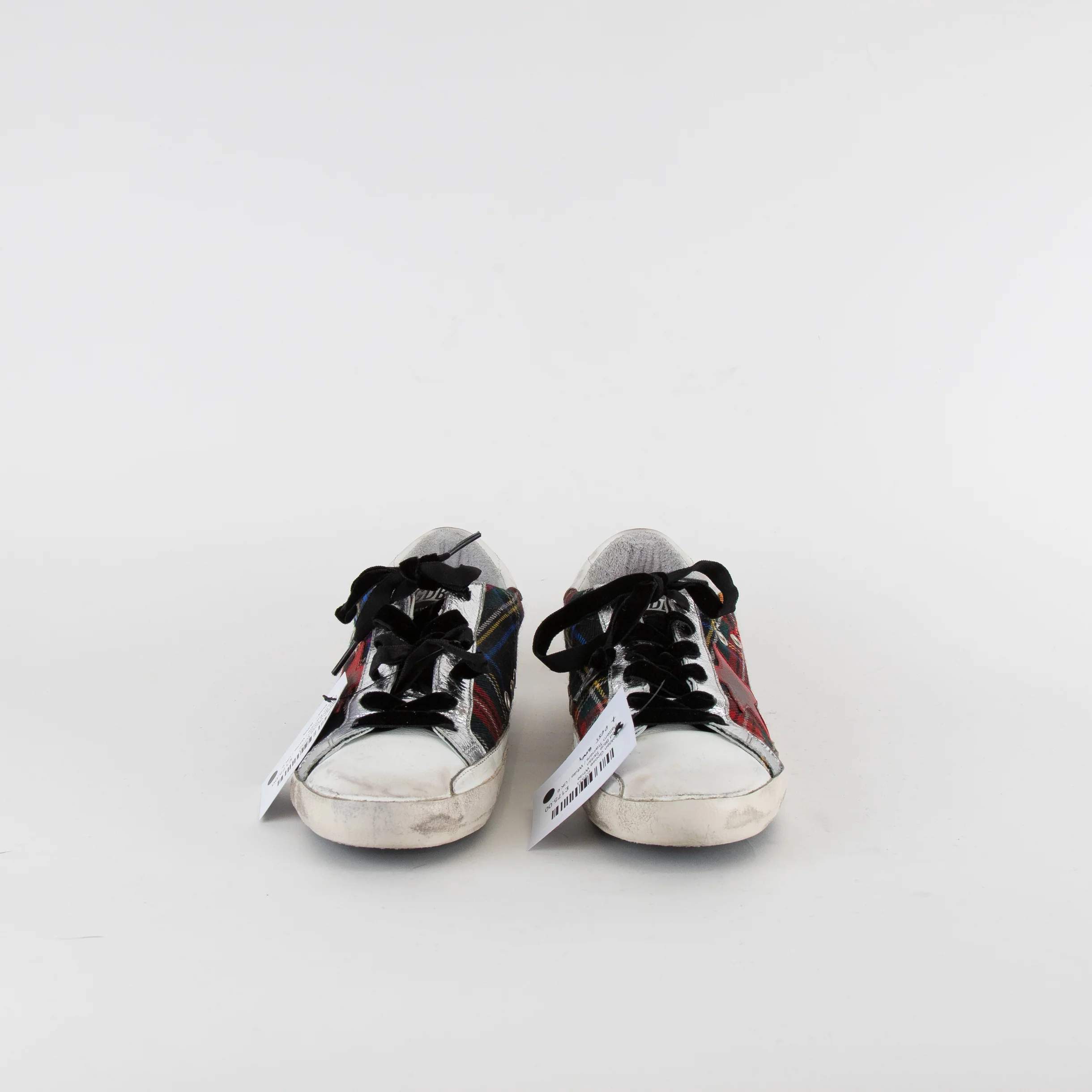Golden Goose White Red Blue Tartan Pattern Trainers - Image 2