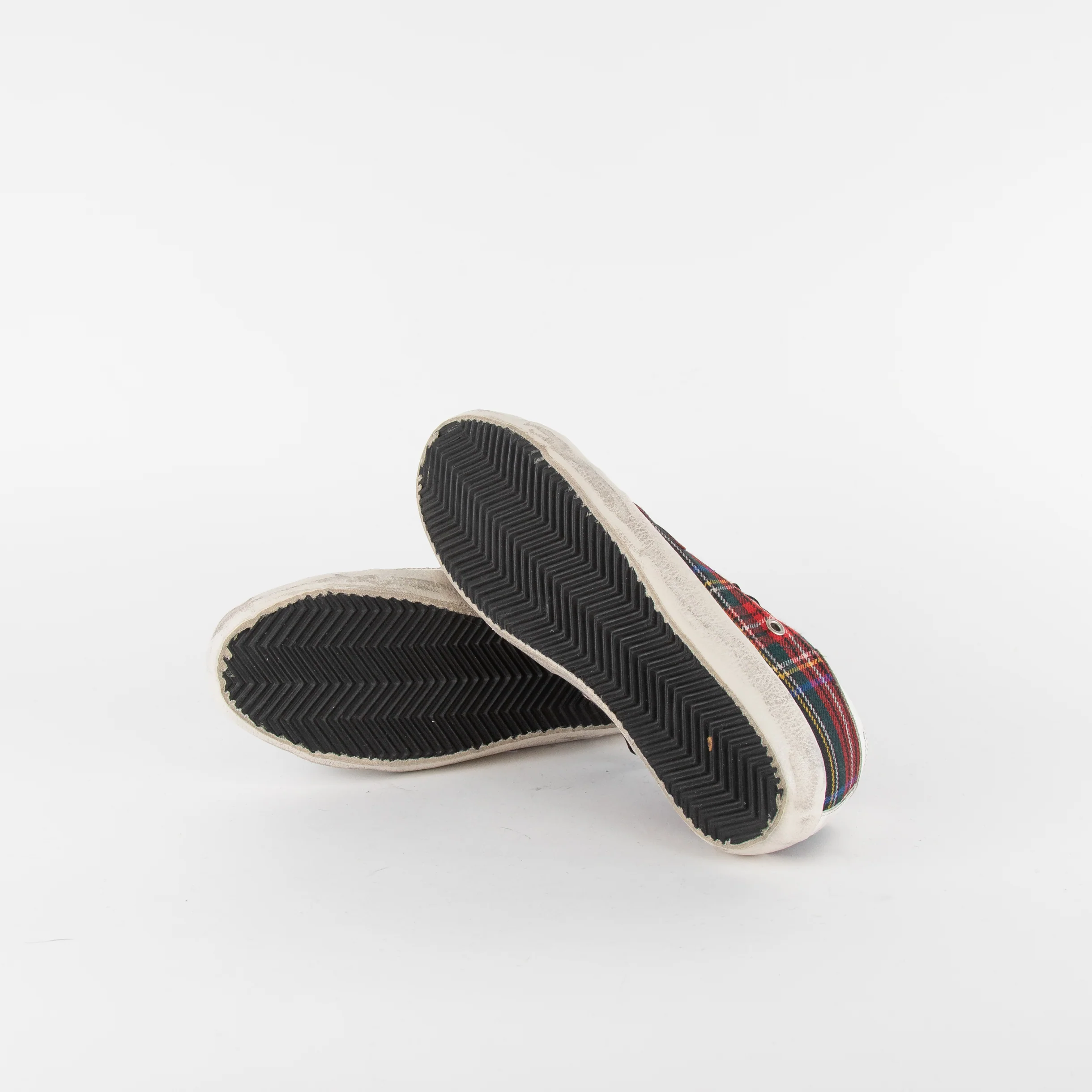Golden Goose White Red Blue Tartan Pattern Trainers - Image 5
