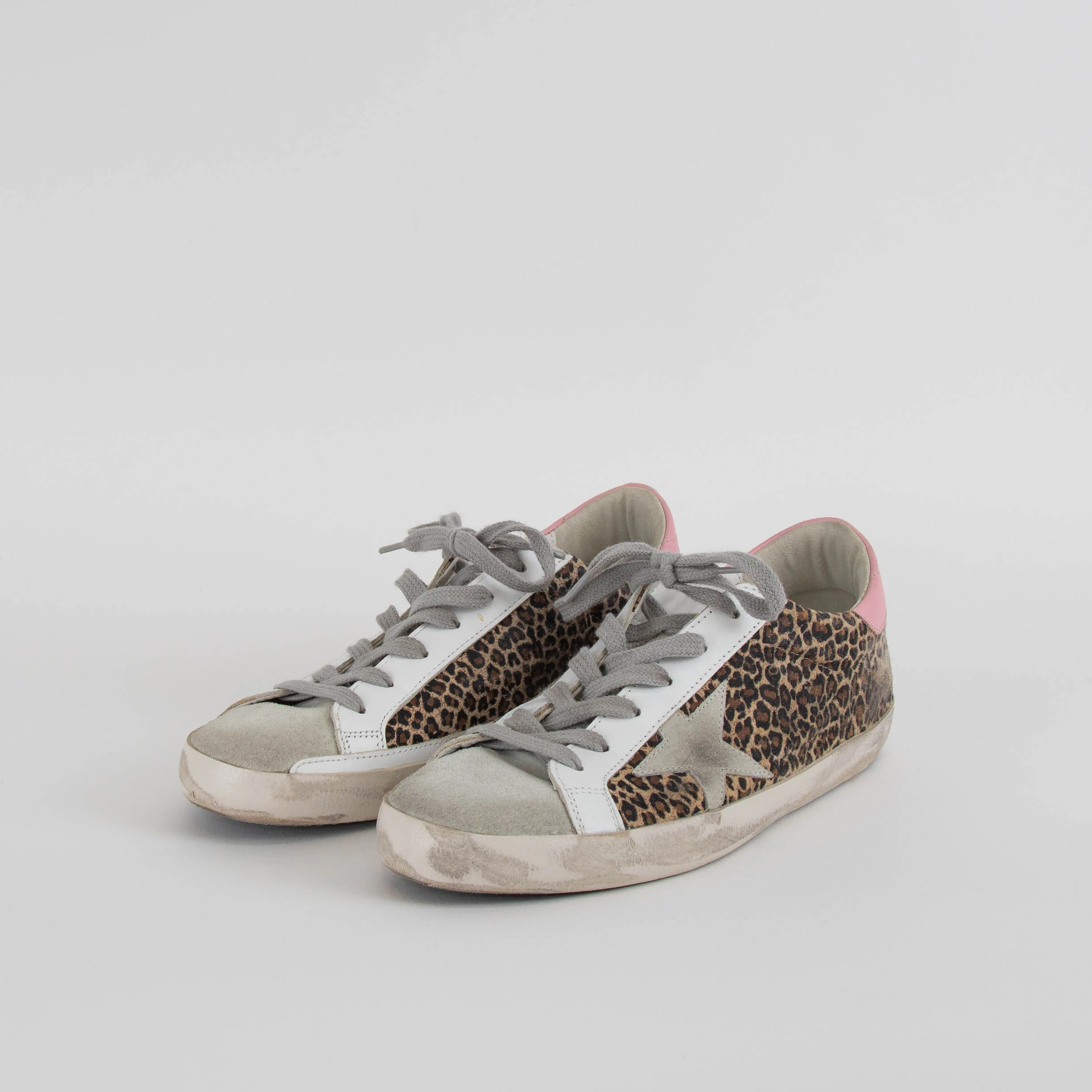 Golden Goose White Suede Animal Print Distressed Trainers